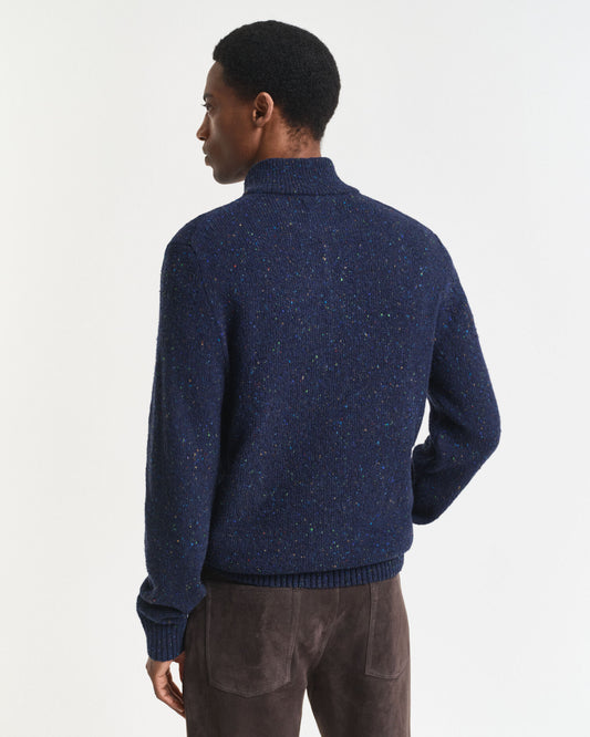 Wollmischgewebe-Sweater mit halber Knopfleiste und Noppenstruktur