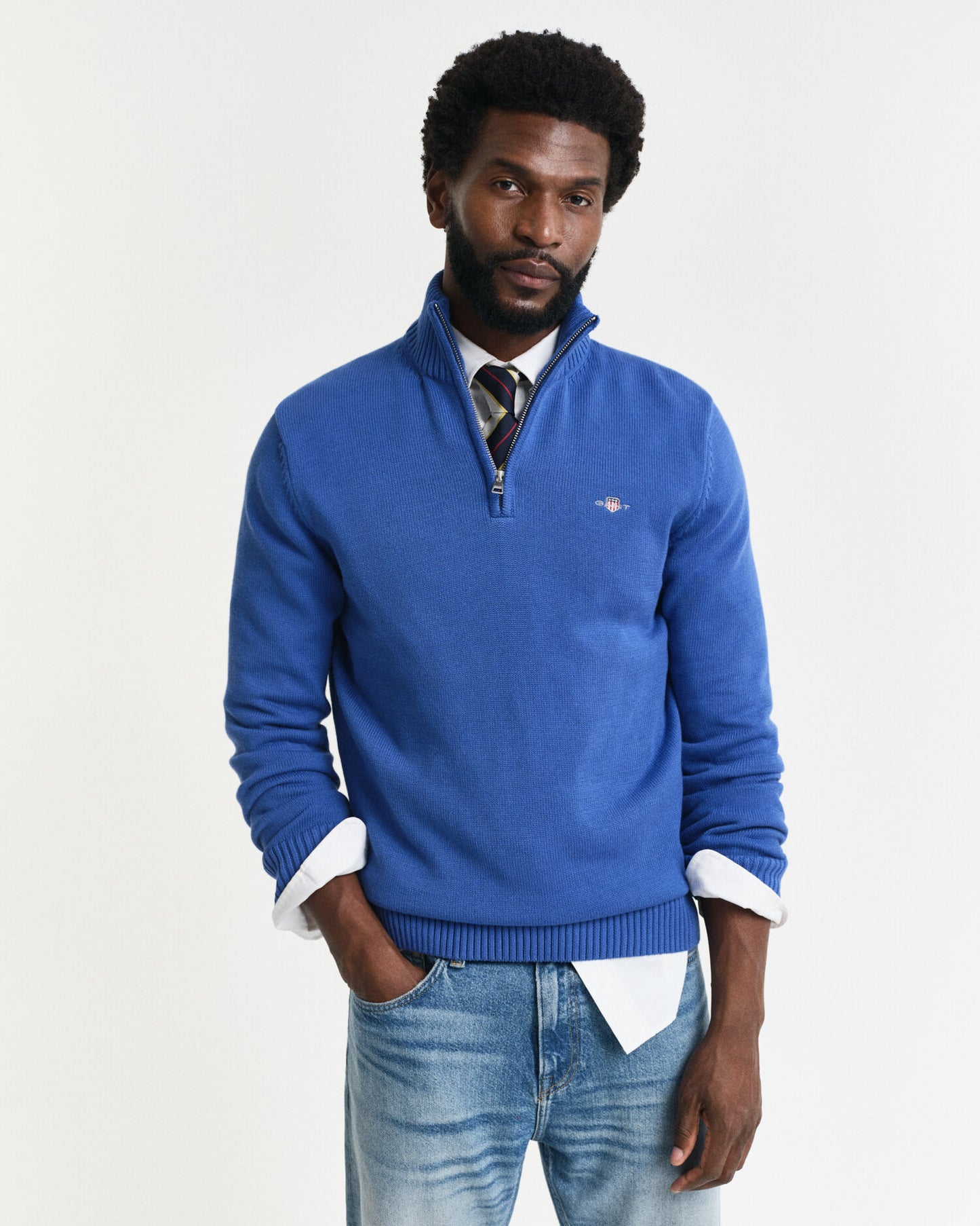 Pull décontracté en coton demi-zippé