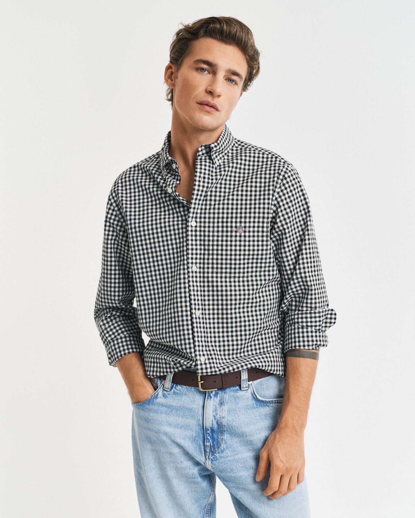 Regular Fit Klassisches Gingham Popeline Hemd