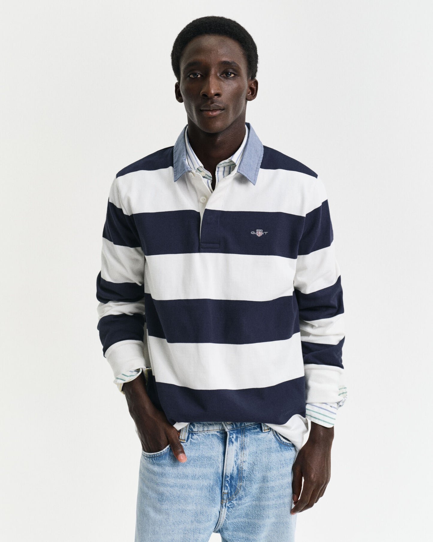 Gestreiftes Heavy Rugger mit Chambray-Kragen