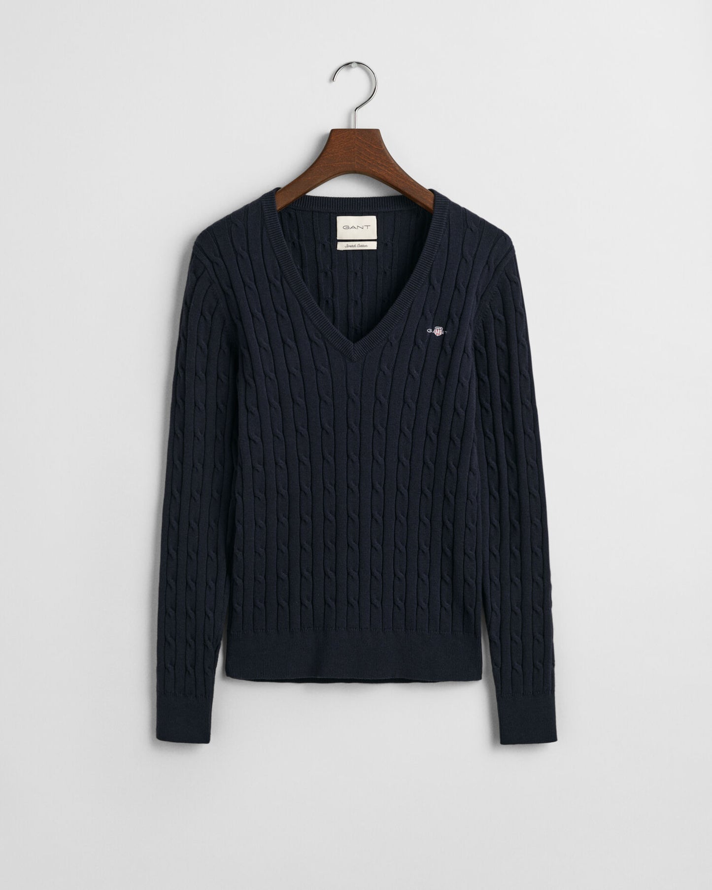 Pull col V en maille torsadée de coton stretch