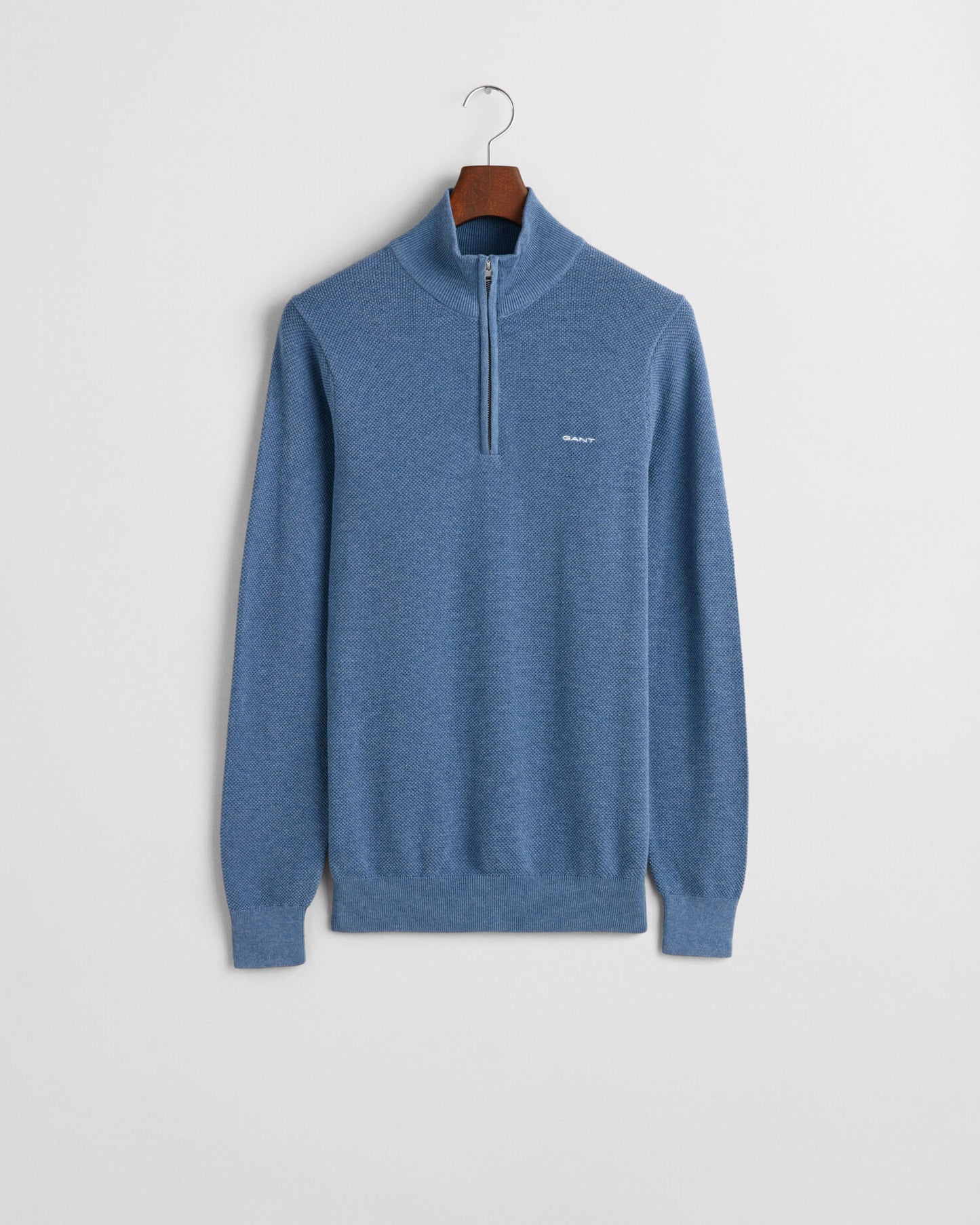 Baumwoll-Pikee-Pullover mit halbem Reißverschluss