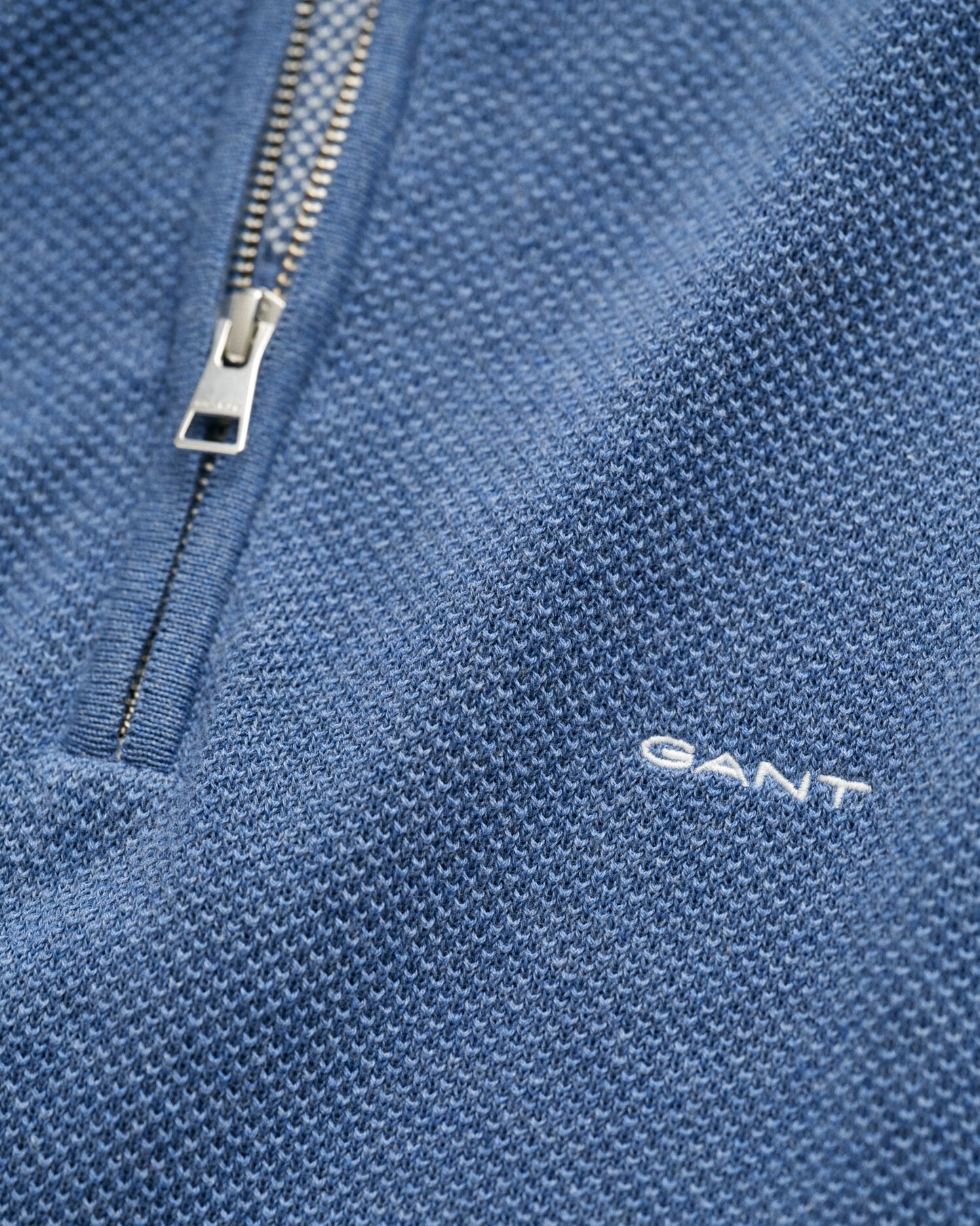 Baumwoll-Pikee-Pullover mit halbem Reißverschluss