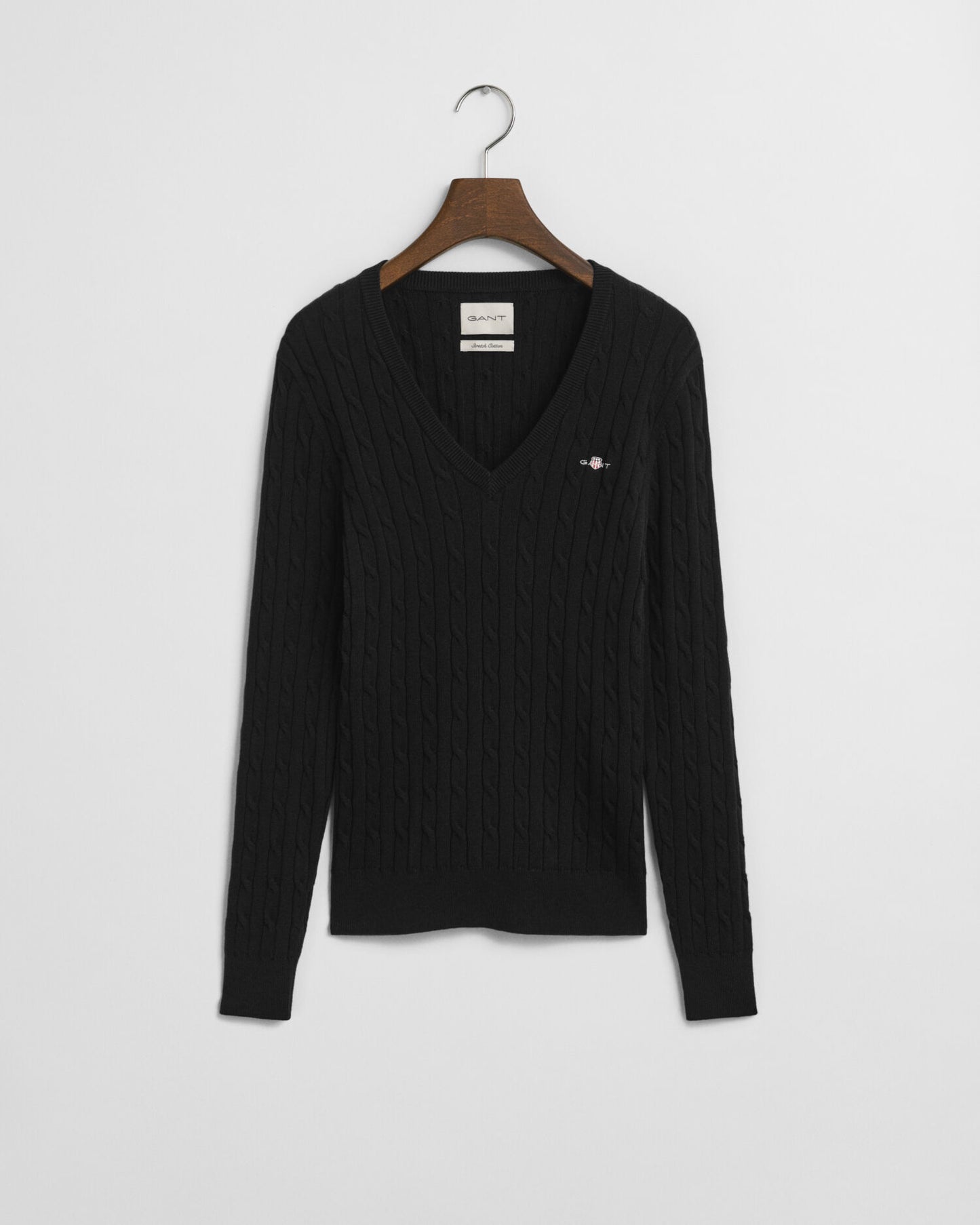 Pull col V en maille torsadée de coton stretch