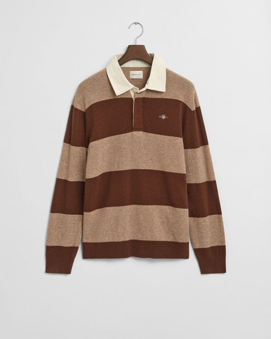 Gestreifter Extrafeiner Lammwoll-Rugby-Pullover