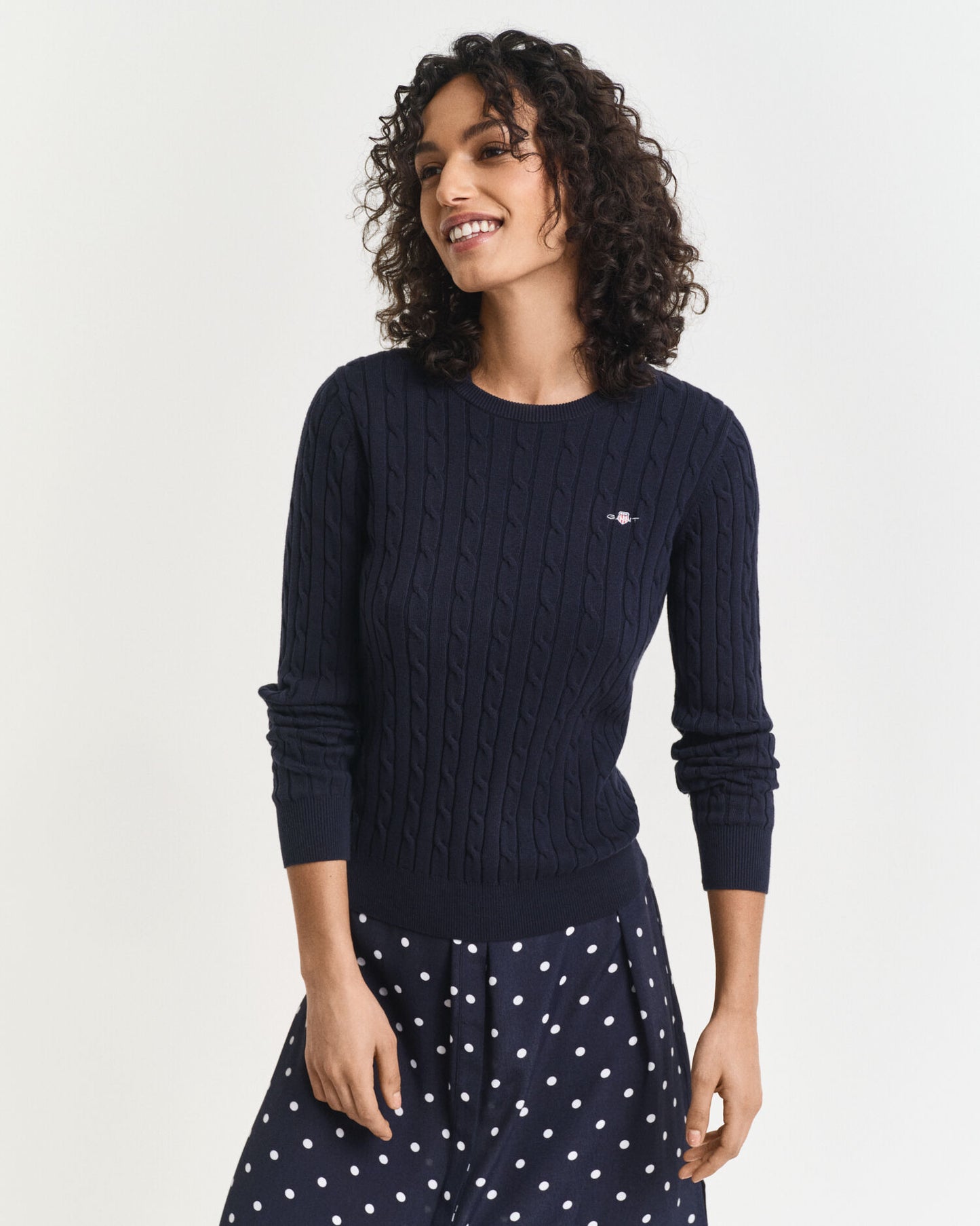 Pull col rond en tricot torsadé de coton extensible