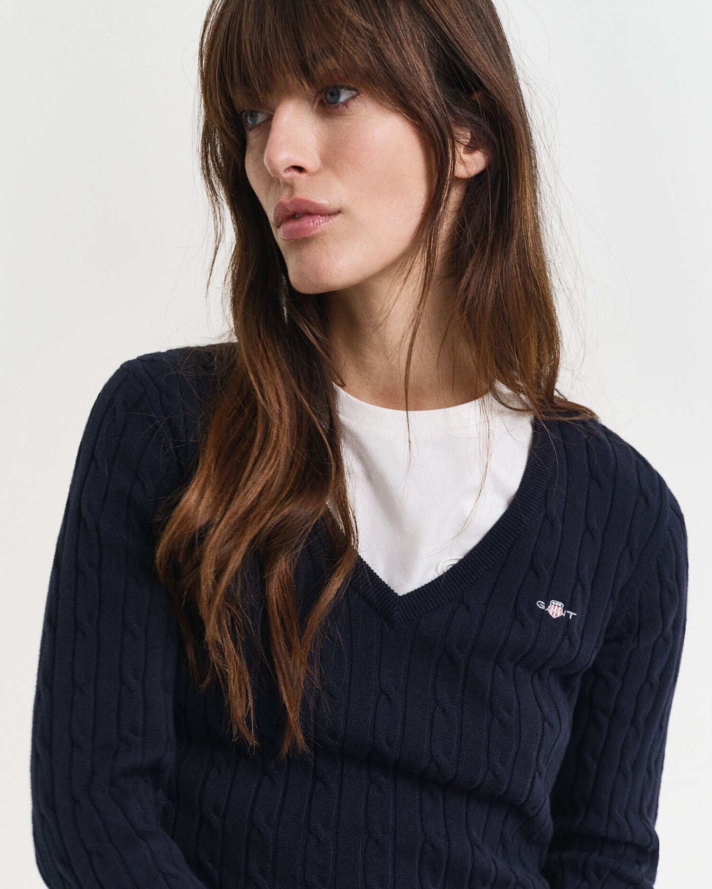 Pull col V en maille torsadée de coton stretch
