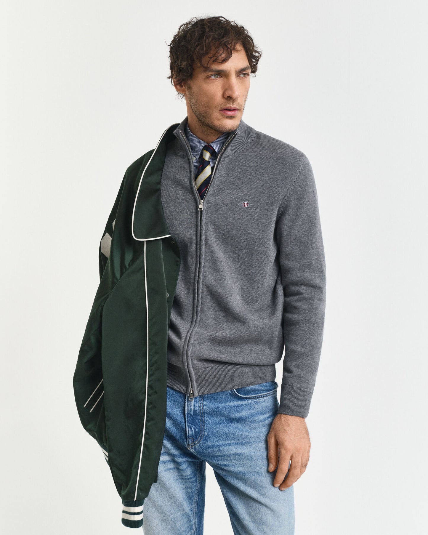 Freizeit-Strickjacke aus Baumwolle mit Reißverschluss