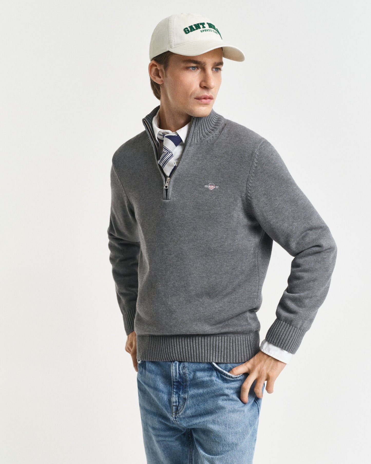 Pull décontracté en coton demi-zippé