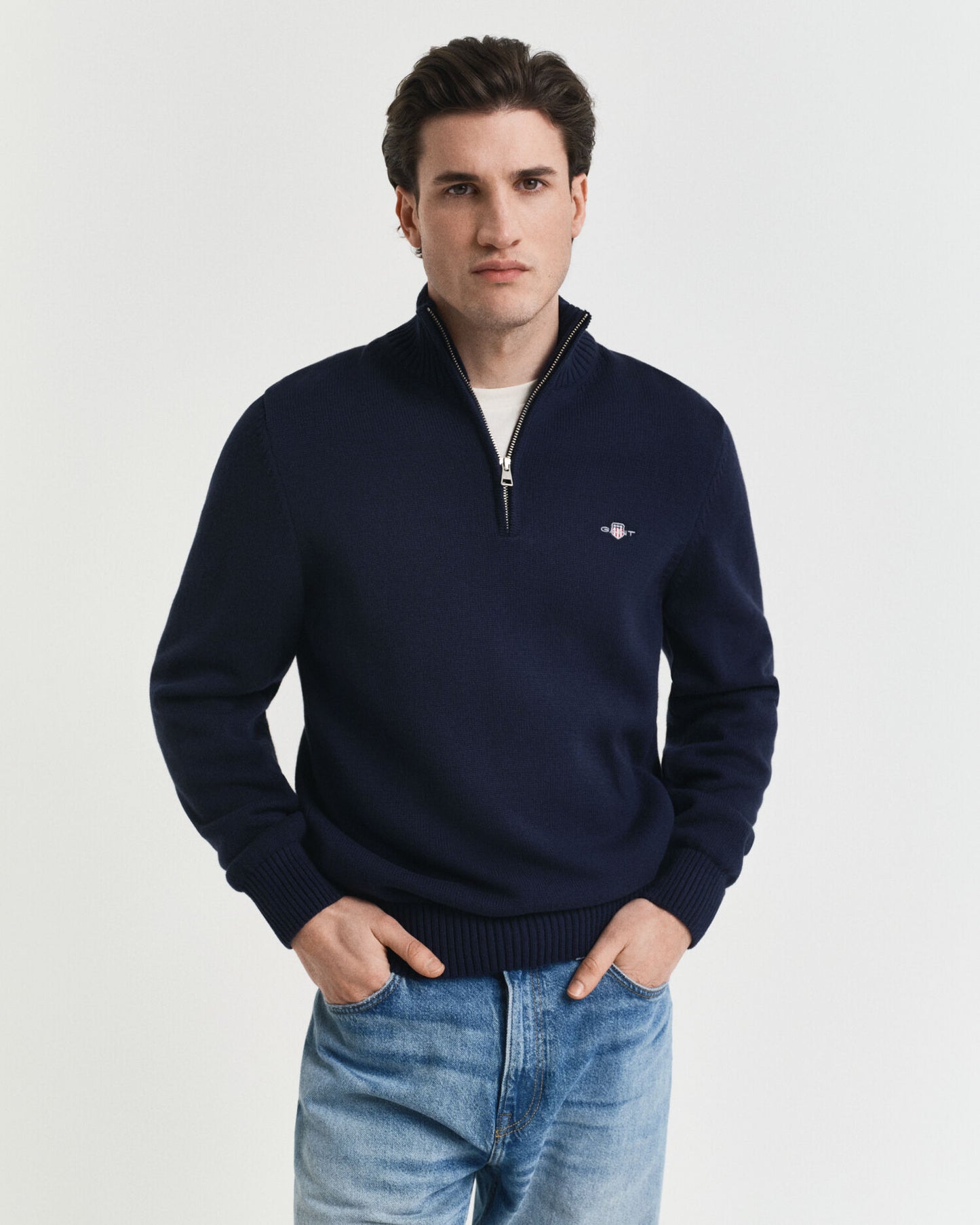 Pull décontracté en coton demi-zippé