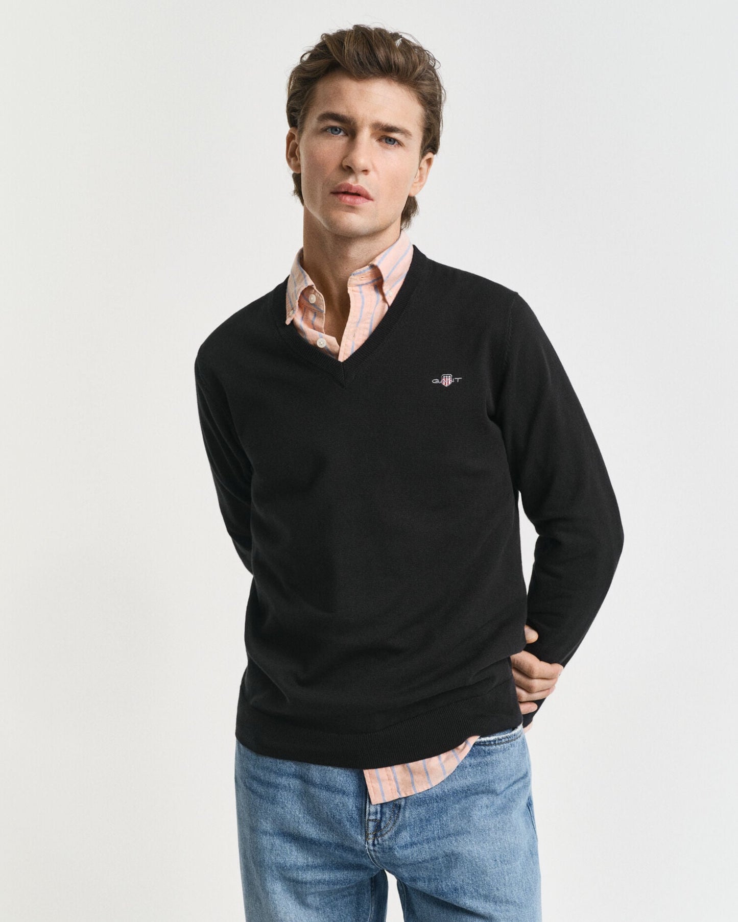 Klassischer Baumwoll-V-Pullover