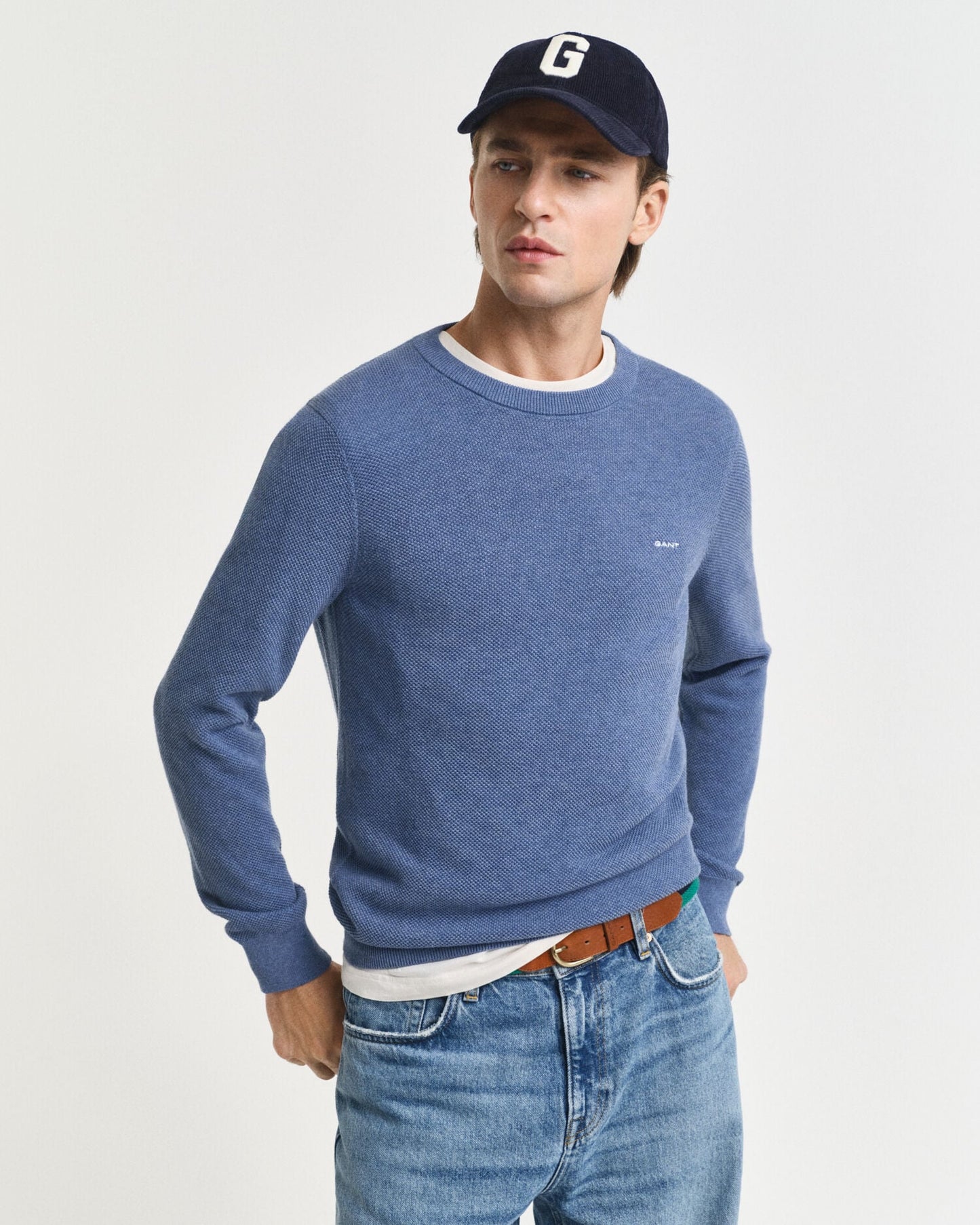 Cotton Pique Crew Neck Sweater