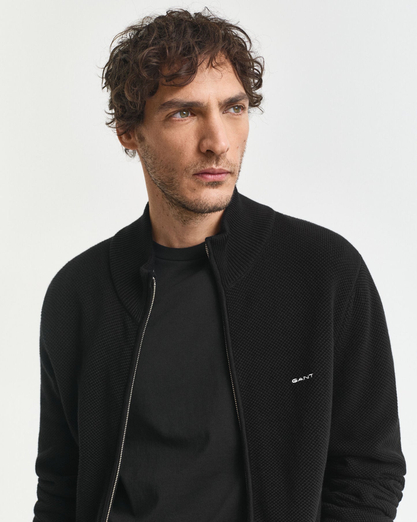 Cotton Pique Zip Cardigan