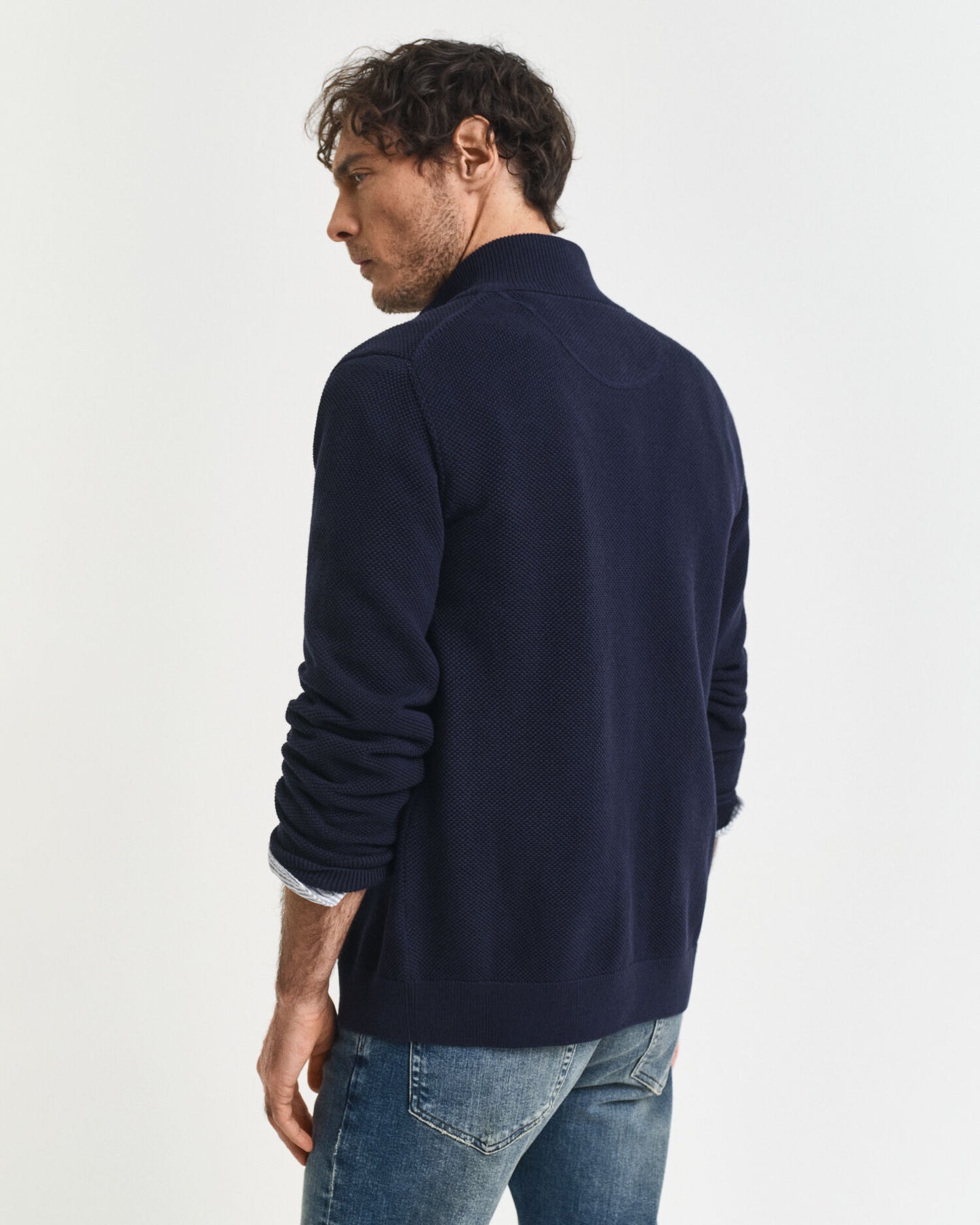 Cotton Pique Zip Cardigan