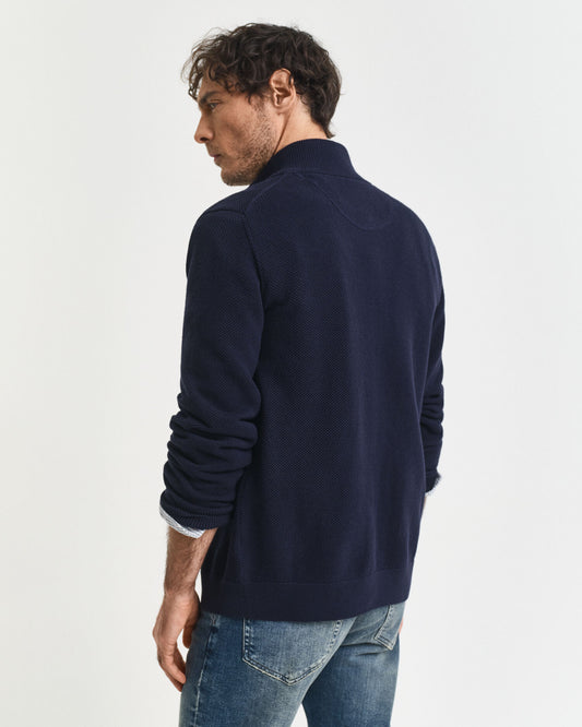 Baumwoll-Pikee-Strickjacke mit Reißverschluss