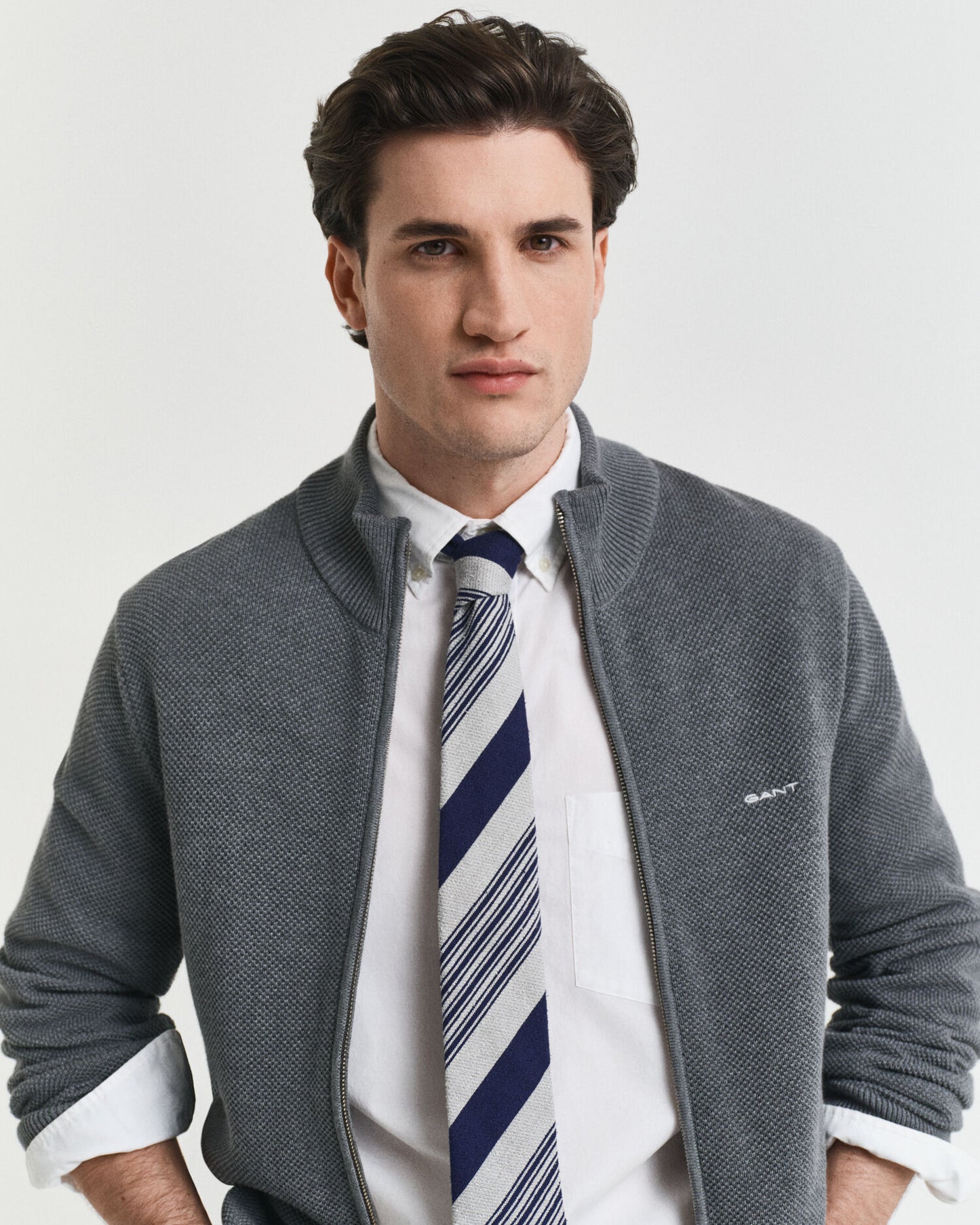 Cotton Pique Zip Cardigan