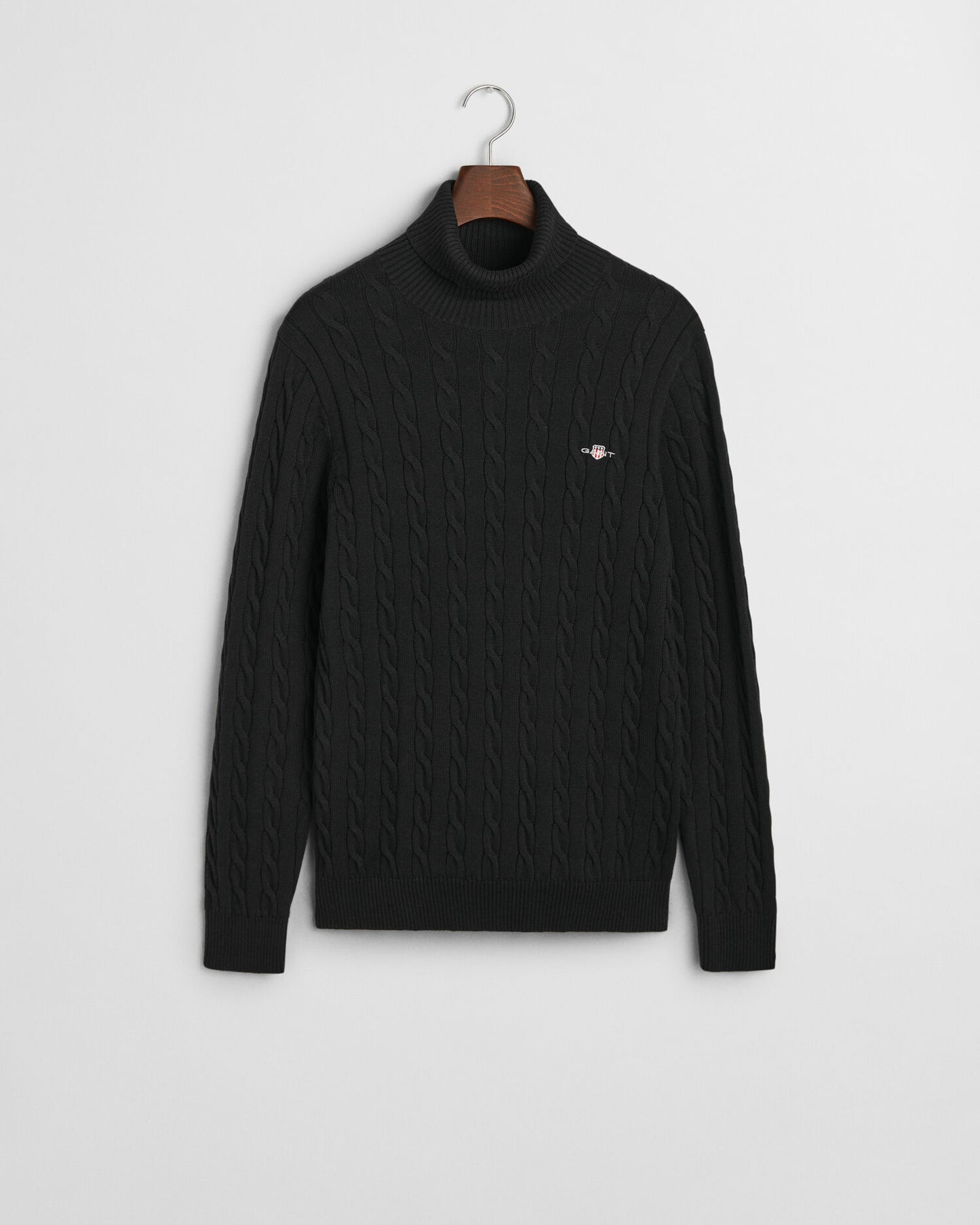 Baumwoll-Zopfstrickpullover mit Rollkragen