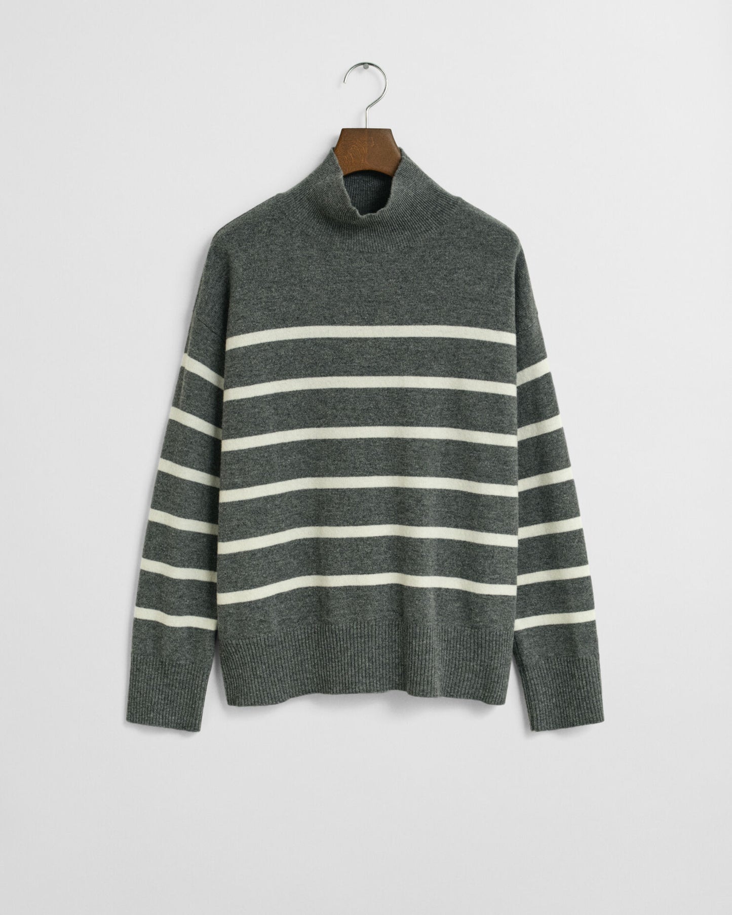Gestreifter Superfein-Lambswool-Rollkragenpullover