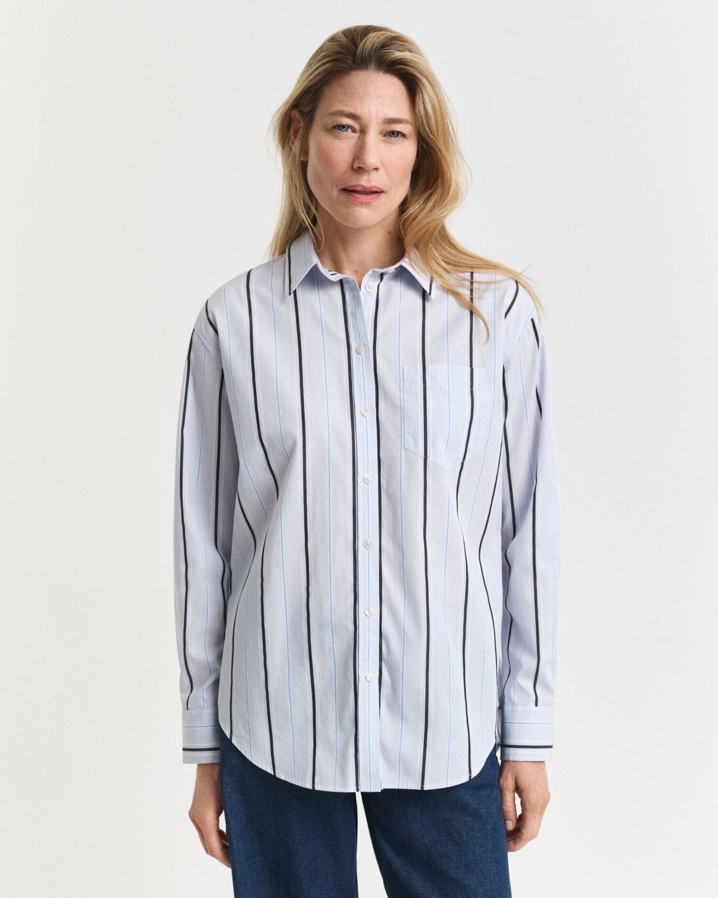 Relaxed Fit Klassisches Gestreiftes Popelinehemd