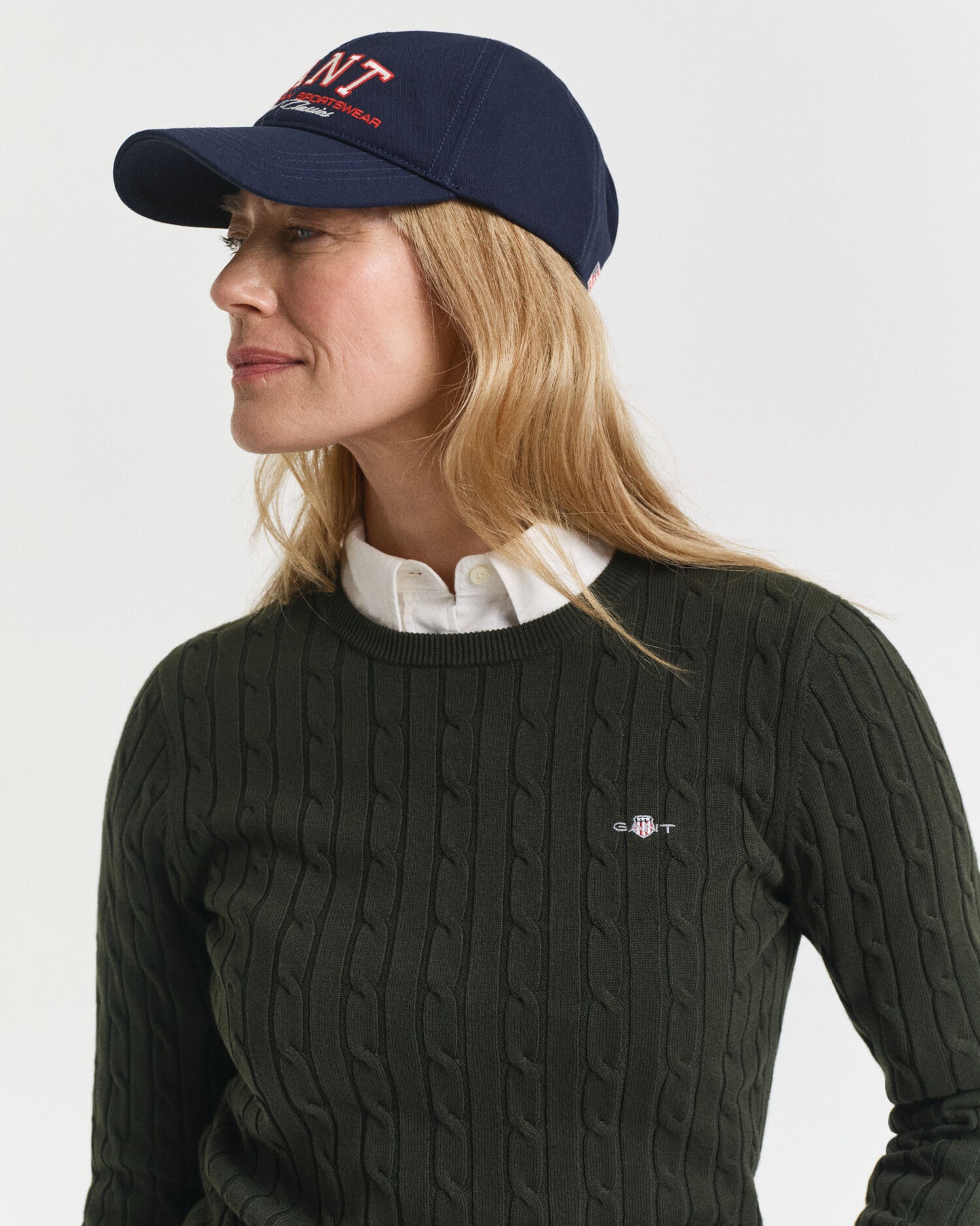 Pullover aus Stretch-Baumwolle mit Zopfmuster und Rundhalsausschnitt