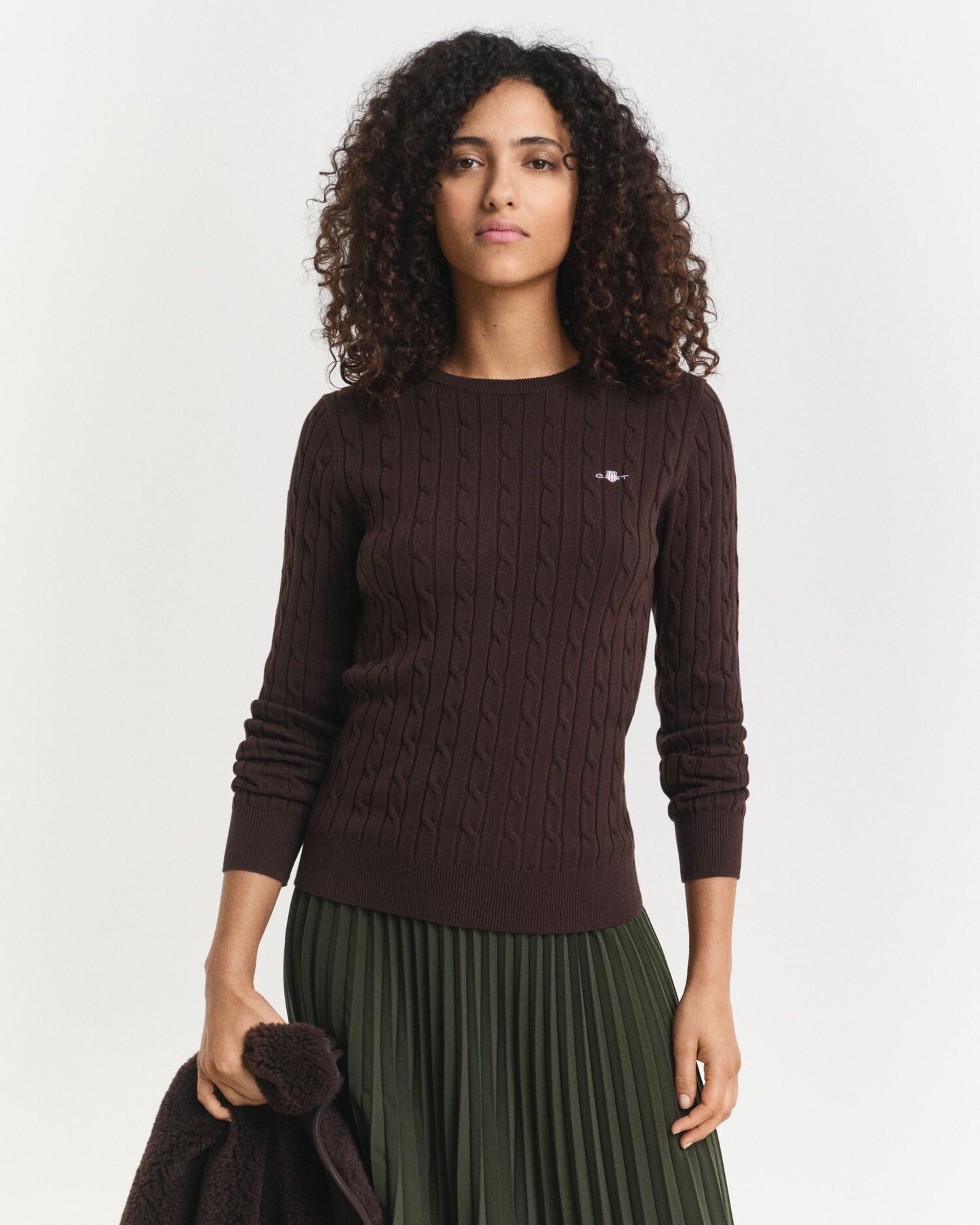 Pullover aus Stretch-Baumwolle mit Zopfmuster und Rundhalsausschnitt