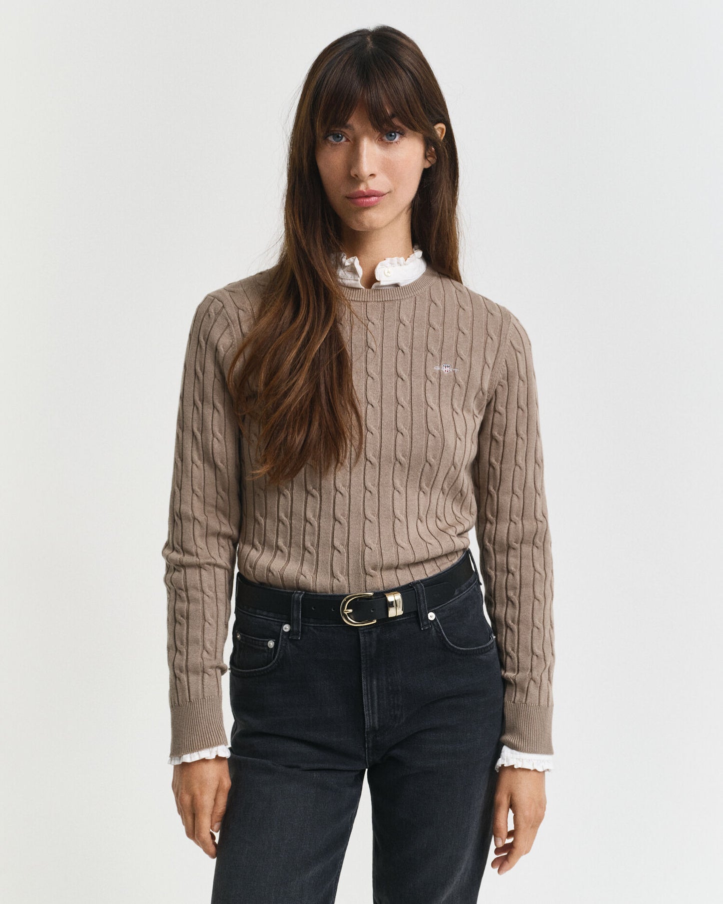 Pull col rond en tricot torsadé de coton extensible