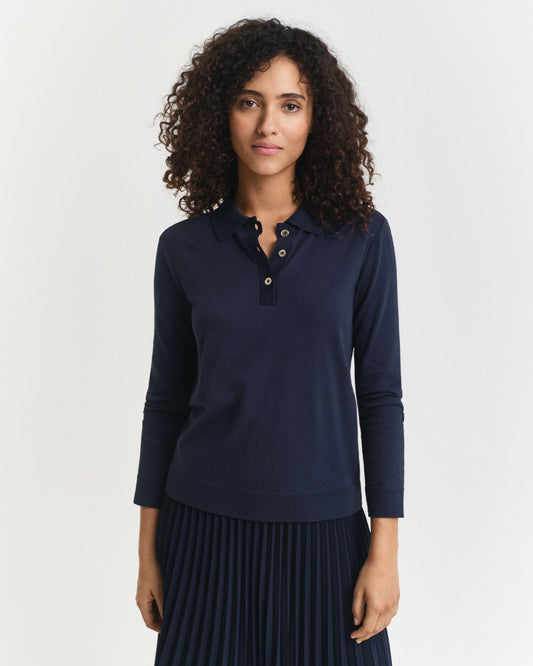 Seamless Buttoned Long Sleeve Polo Shirt