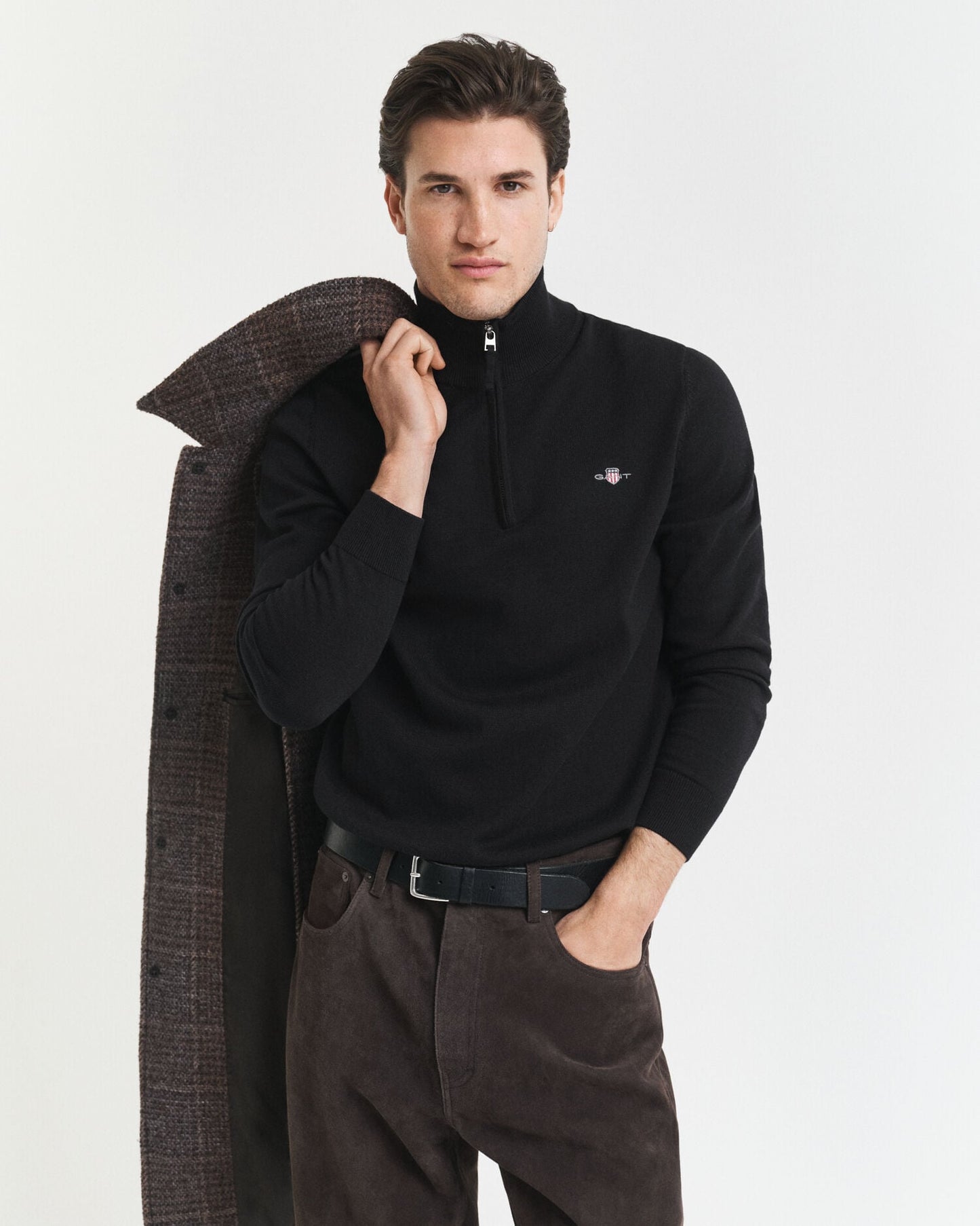 Klassischer Baumwoll-Sweater mit halbem Reißverschluss