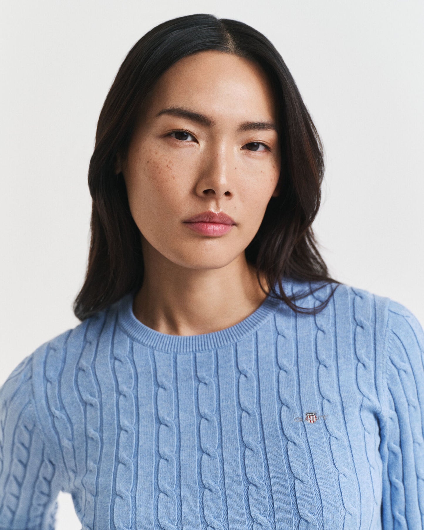 Pull col rond en tricot torsadé de coton extensible