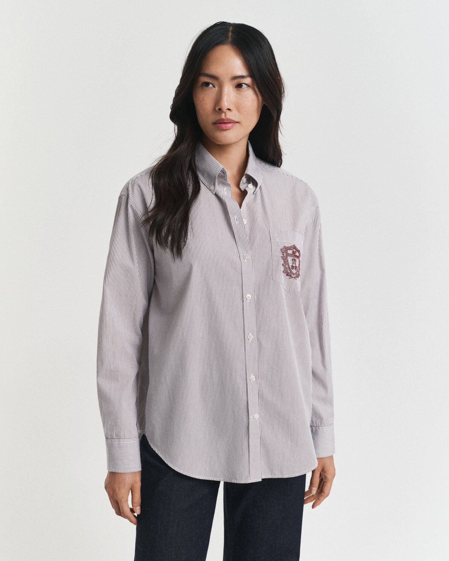 Chemise en popeline classique décontractée à motifs