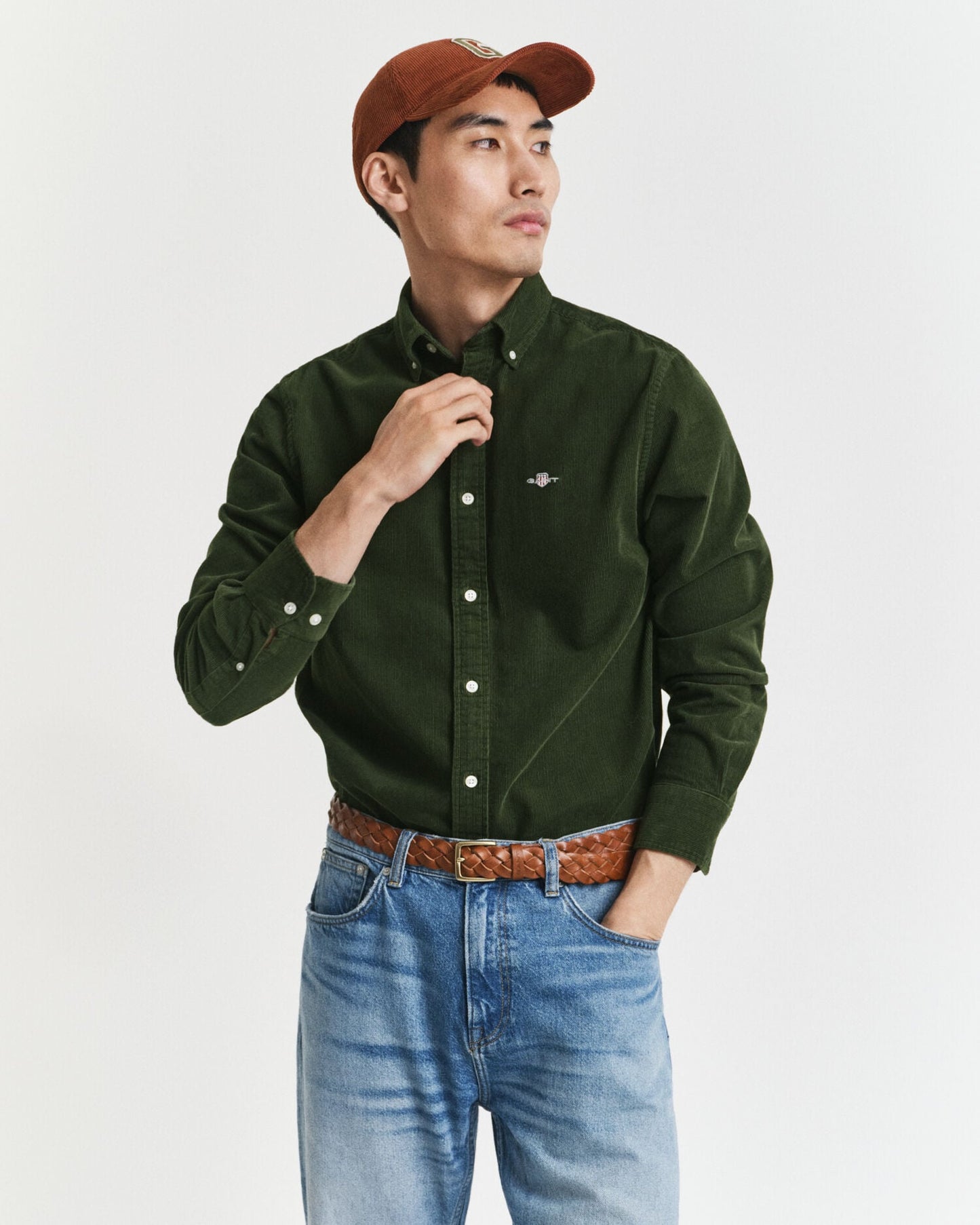 Chemise en velours côtelé de coton coupe droite