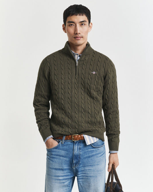 Cotton Cable Knit Half-Zip Sweater