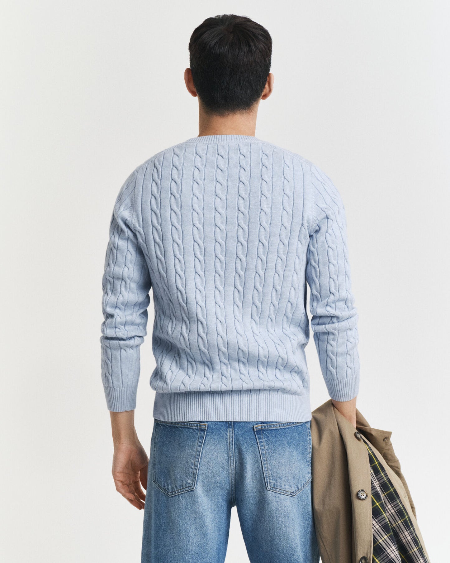Baumwoll-Zopfstrickpullover mit Rundhalsausschnitt