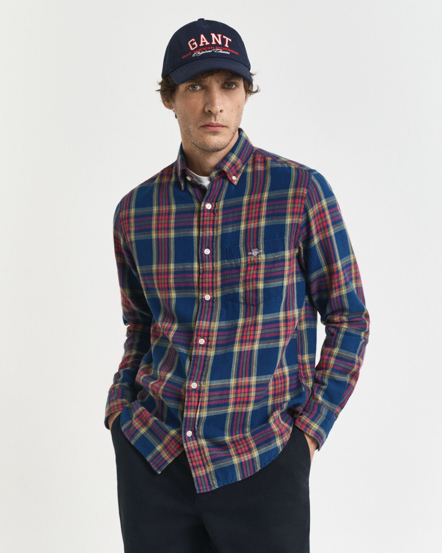 Regular Fit Kariertes Indigo-Twill-Hemd