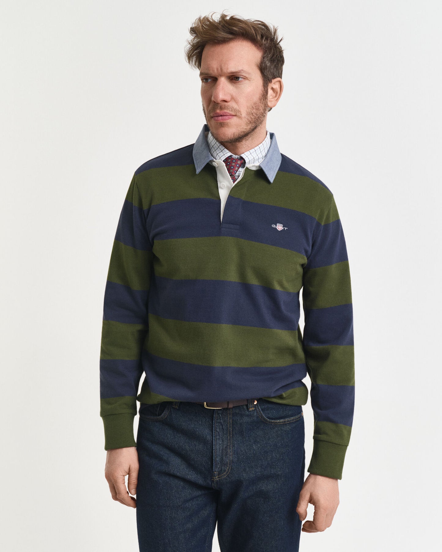 Gestreiftes Heavy Rugger mit Chambray-Kragen