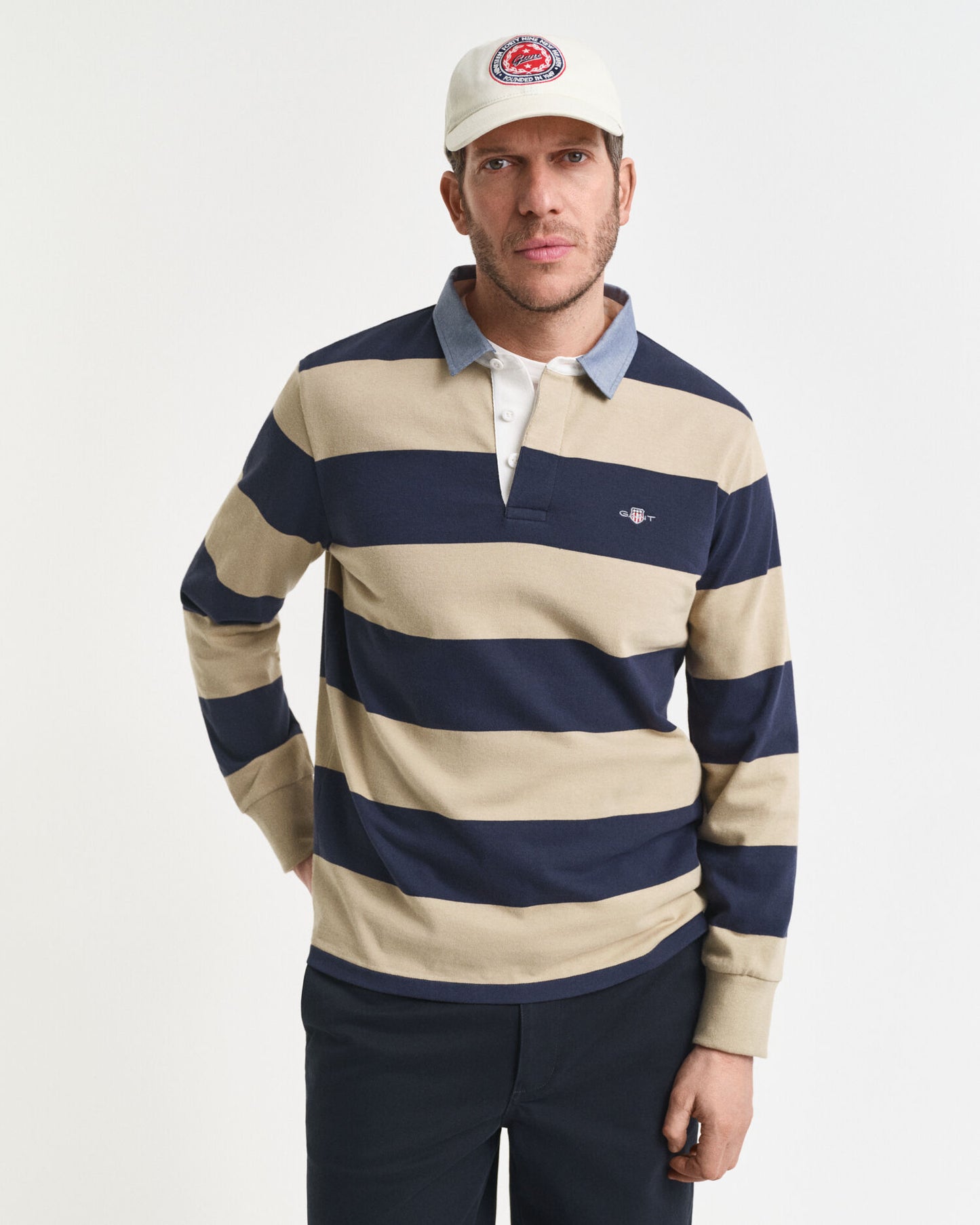 Gestreiftes Heavy Rugger mit Chambray-Kragen