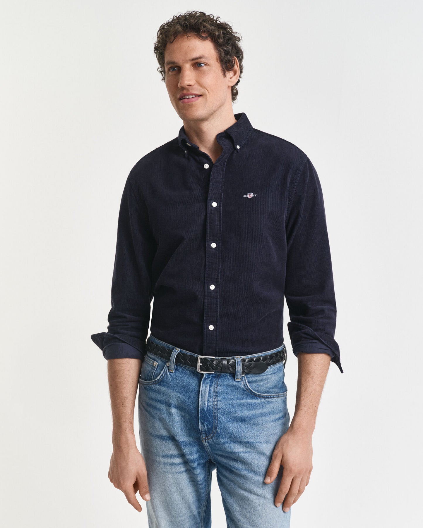 Chemise en velours côtelé de coton coupe droite