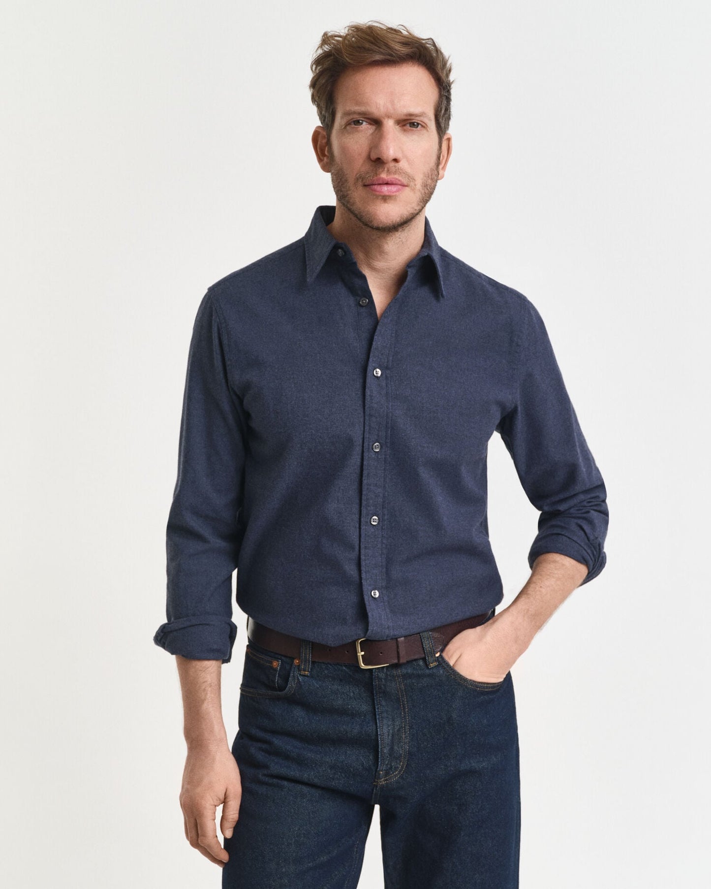 Regular Fit Melange-Flanellhemd