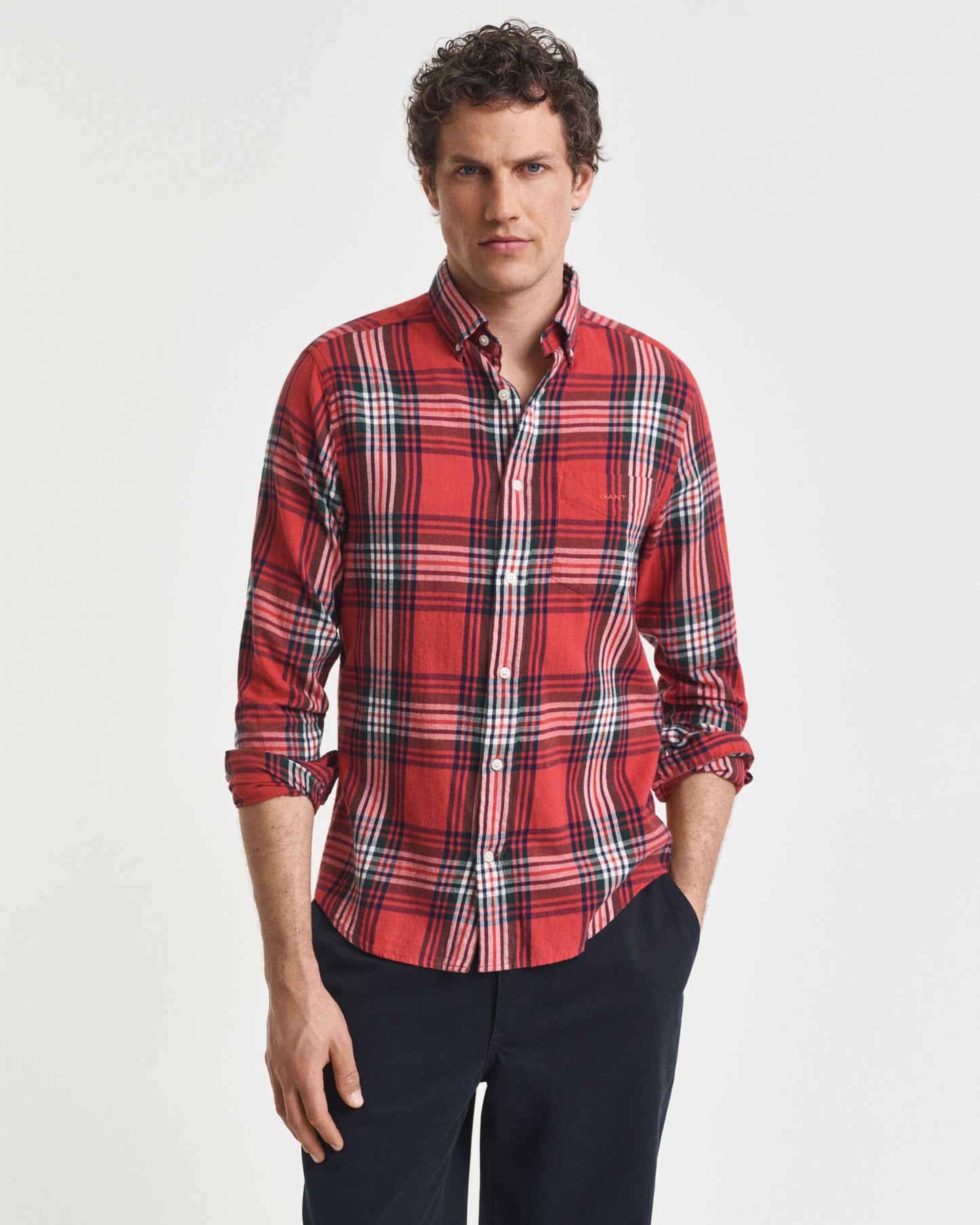 Chemise à carreaux en flanelle effet soufflé coupe droite