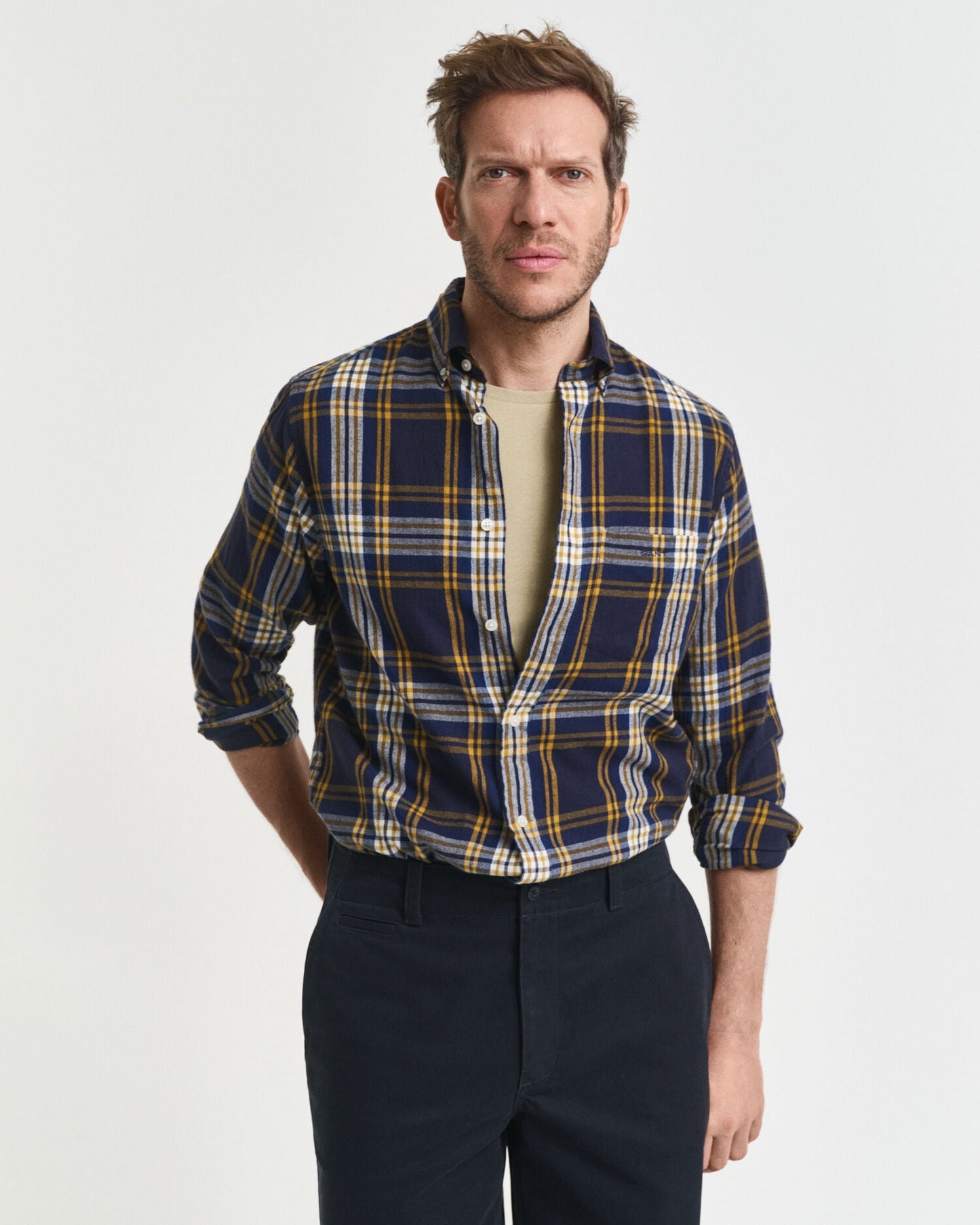 Chemise en flanelle à carreaux coupe droite