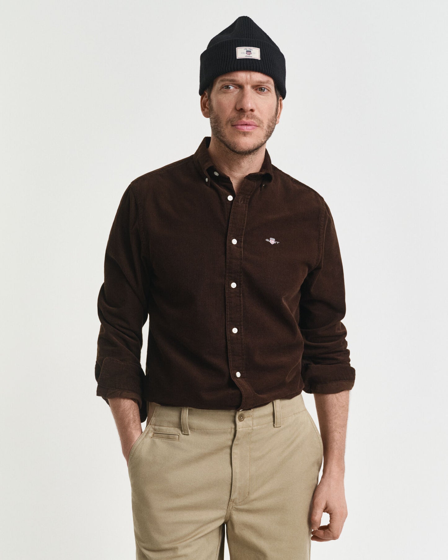Chemise en velours côtelé de coton coupe droite