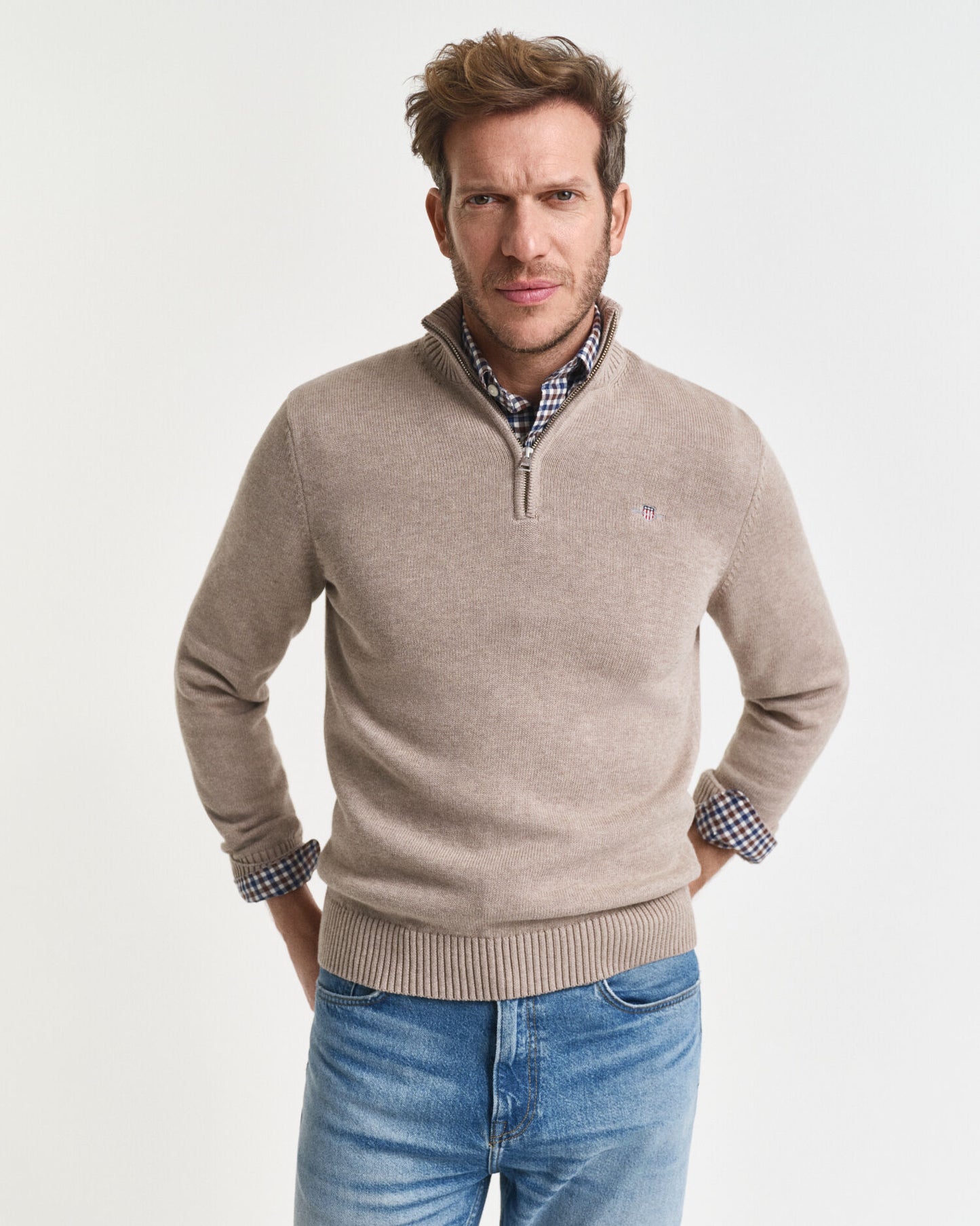 Legerer Baumwoll-Half-Zip-Pullover