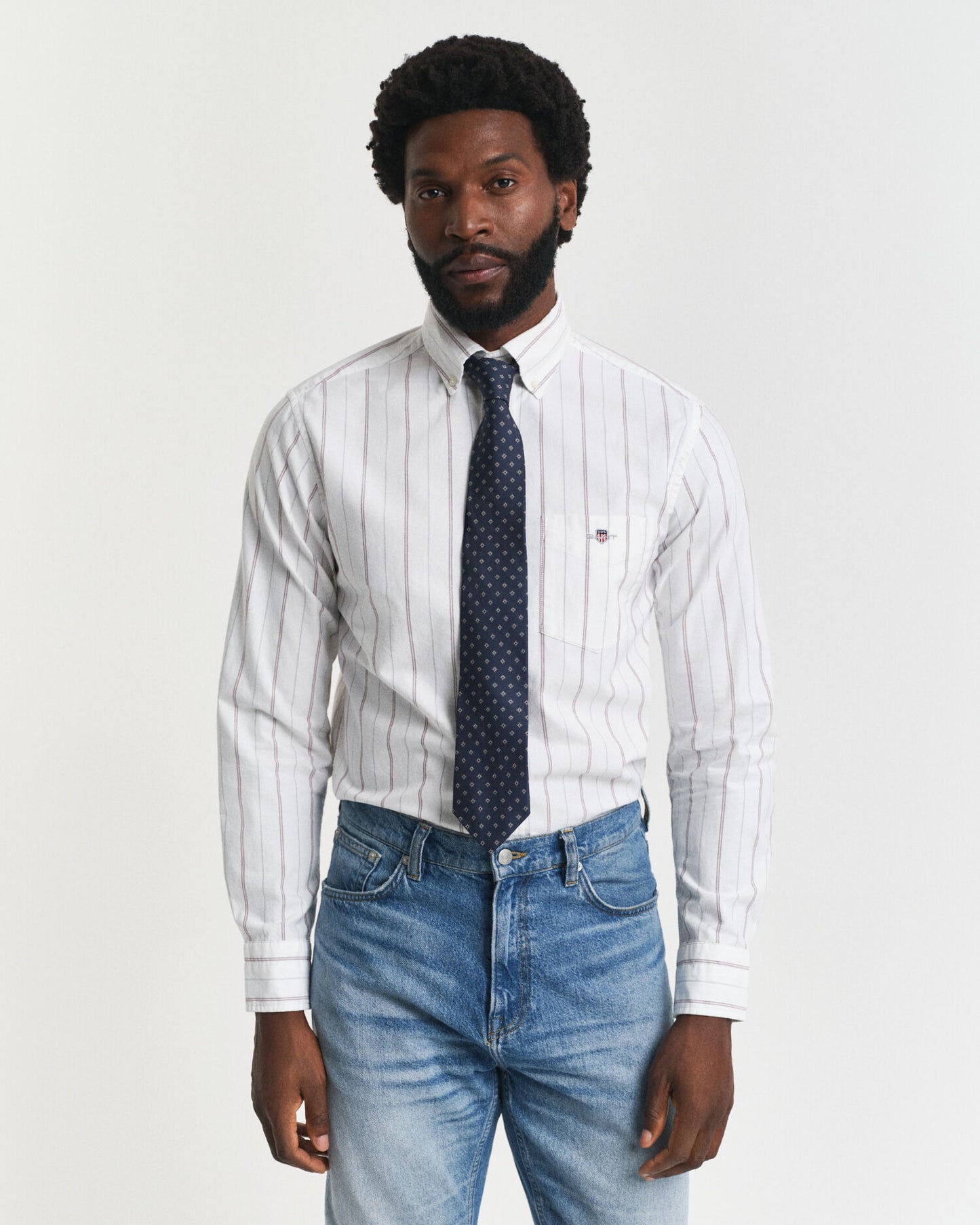 Chemise Oxford classique rayée coupe droite