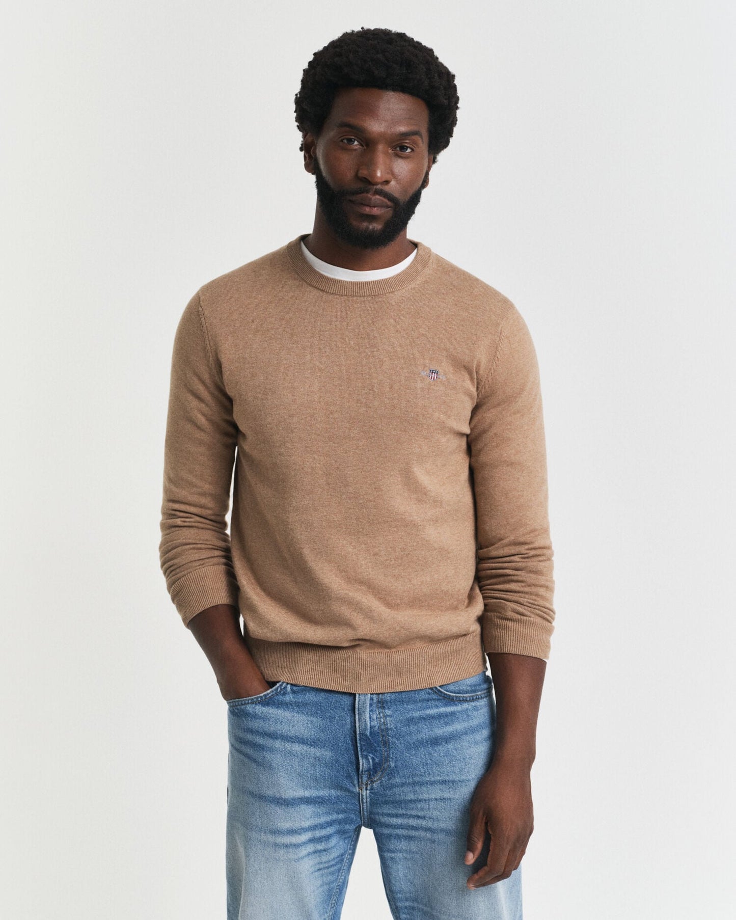 Klassischer Baumwollpullover mit Rundhalsausschnitt