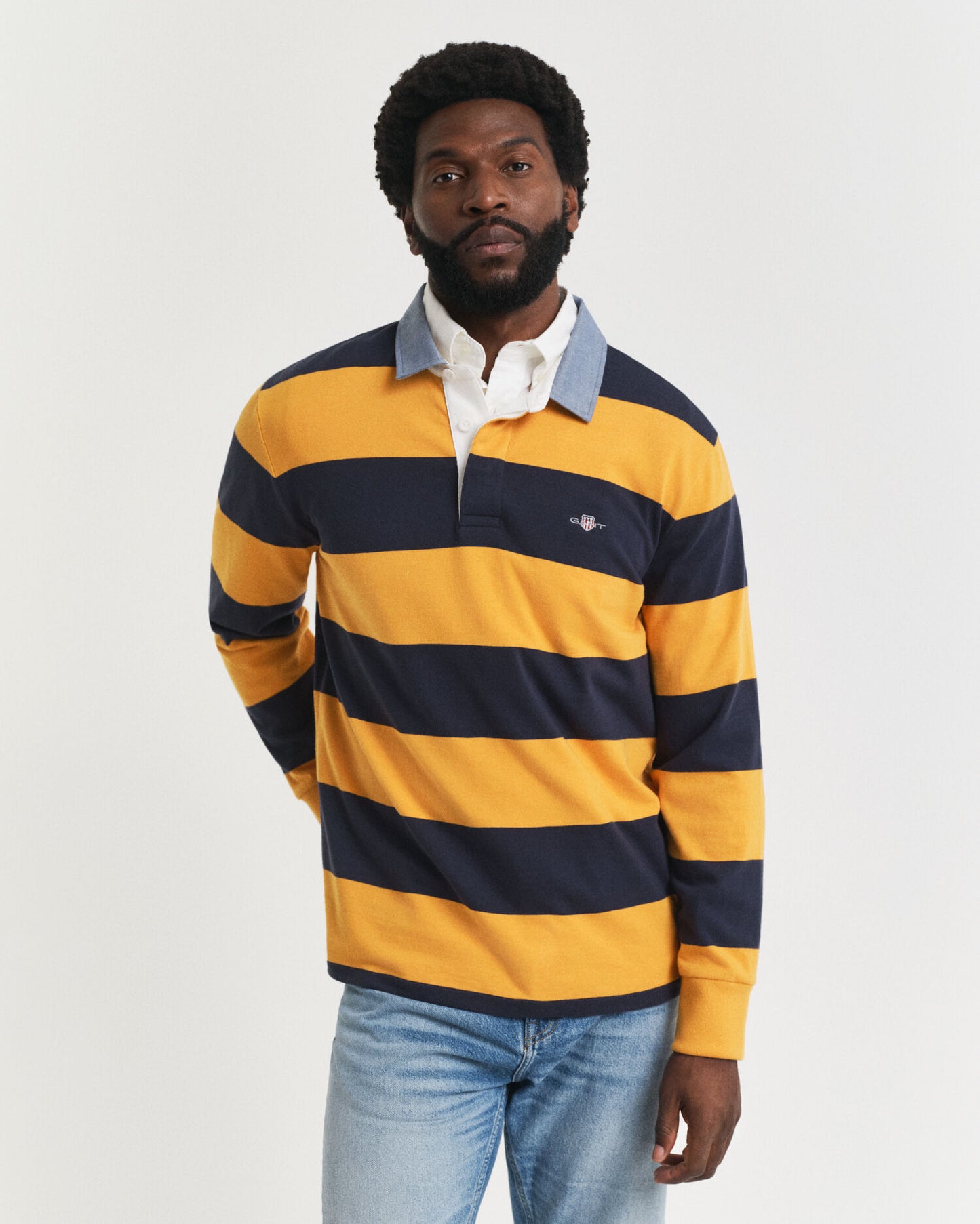 Rugger mit Chambray-Kragen und Streifen