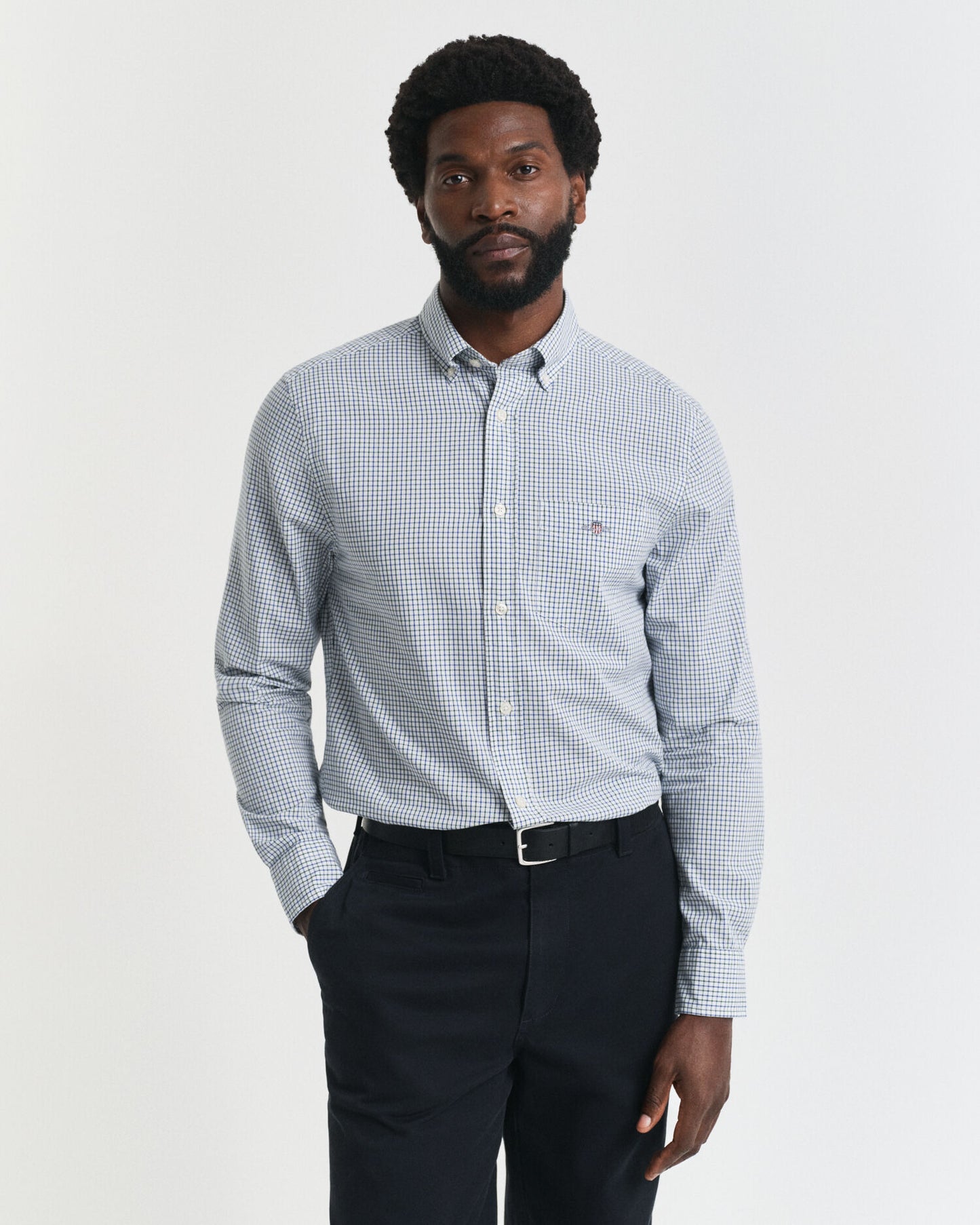 Chemise classique popeline à carreaux micro, coupe droite