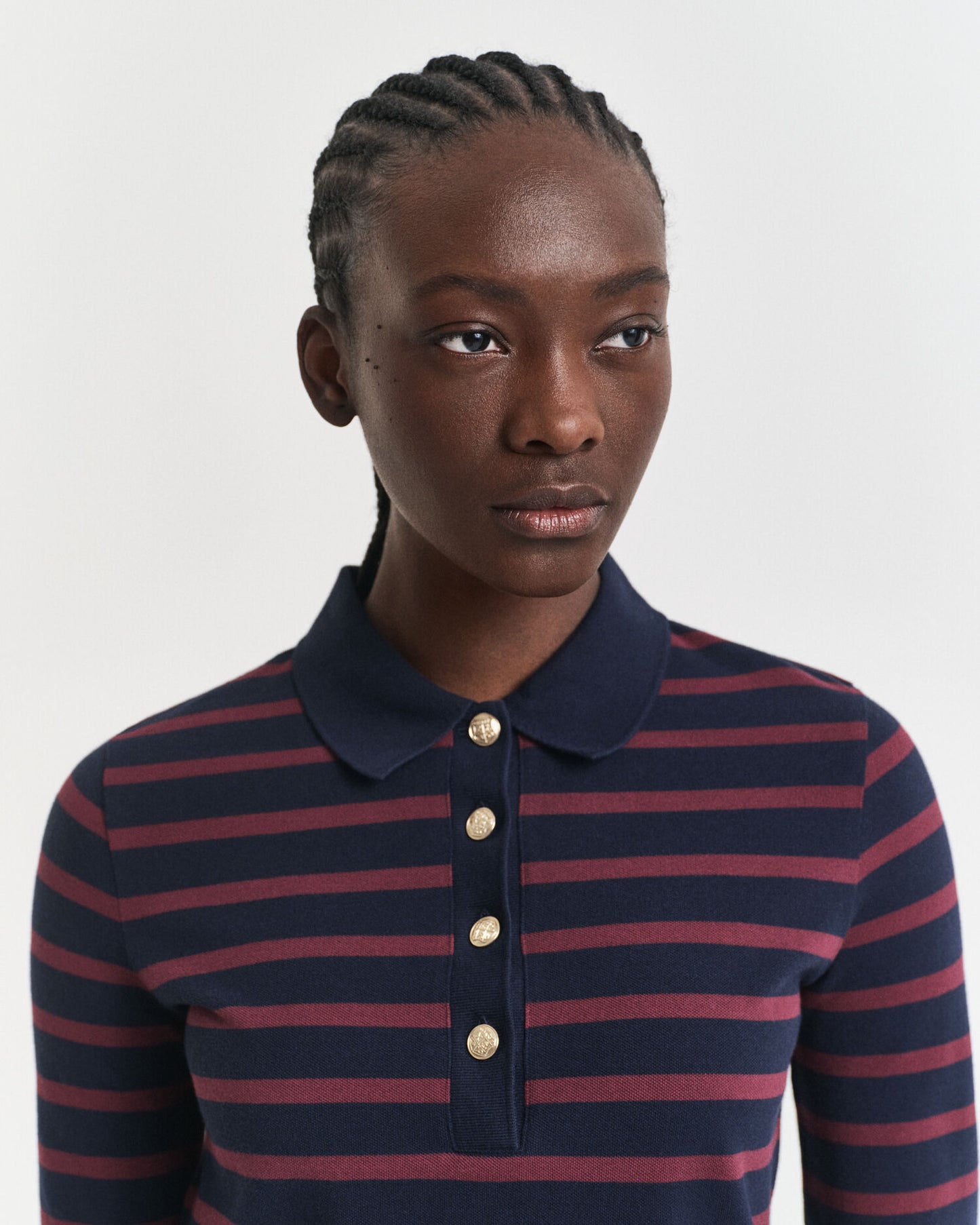 Breton Striped Long Sleeve Pique Polo Shirt
