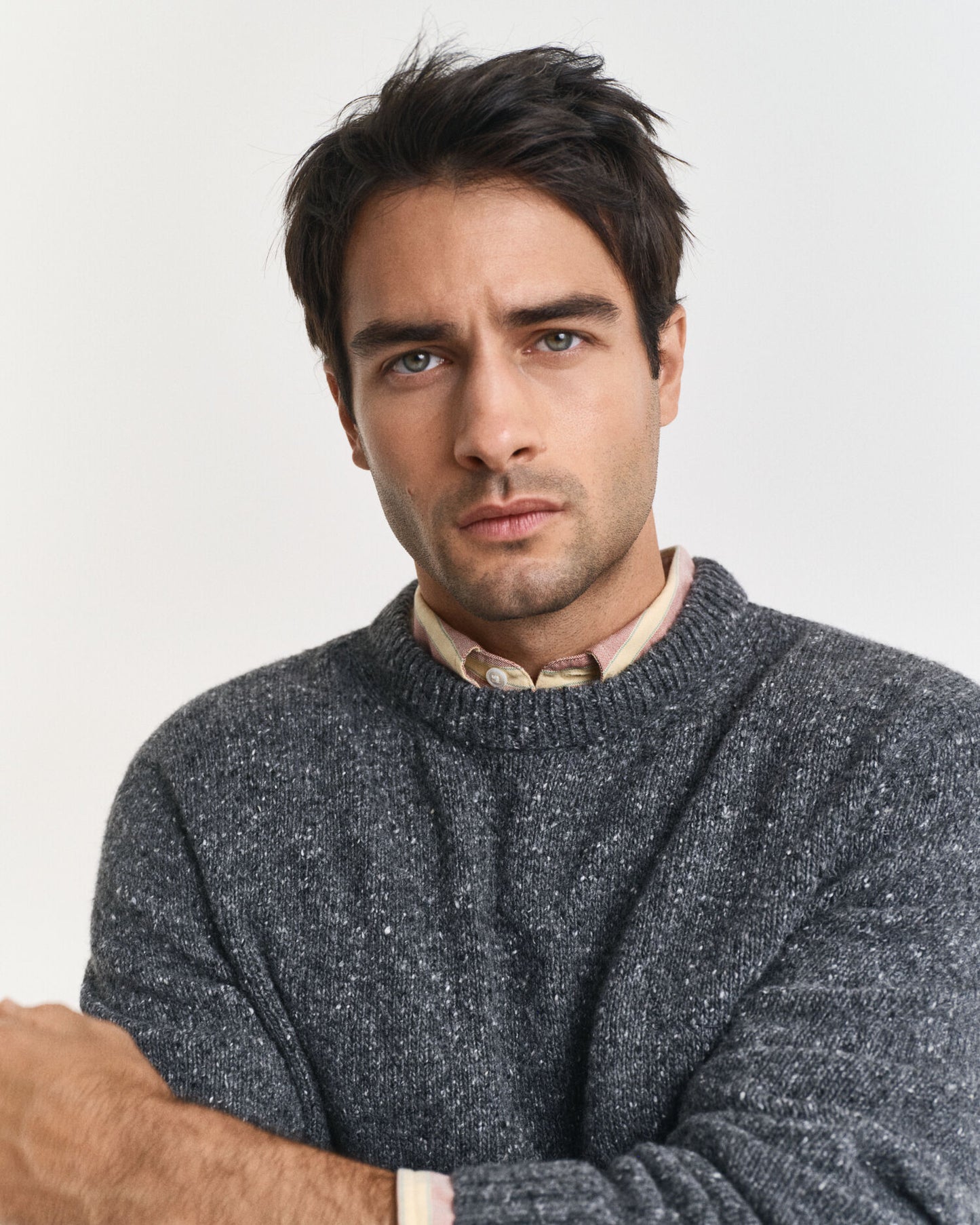 Wool Blend Nepps Crew Neck Sweater