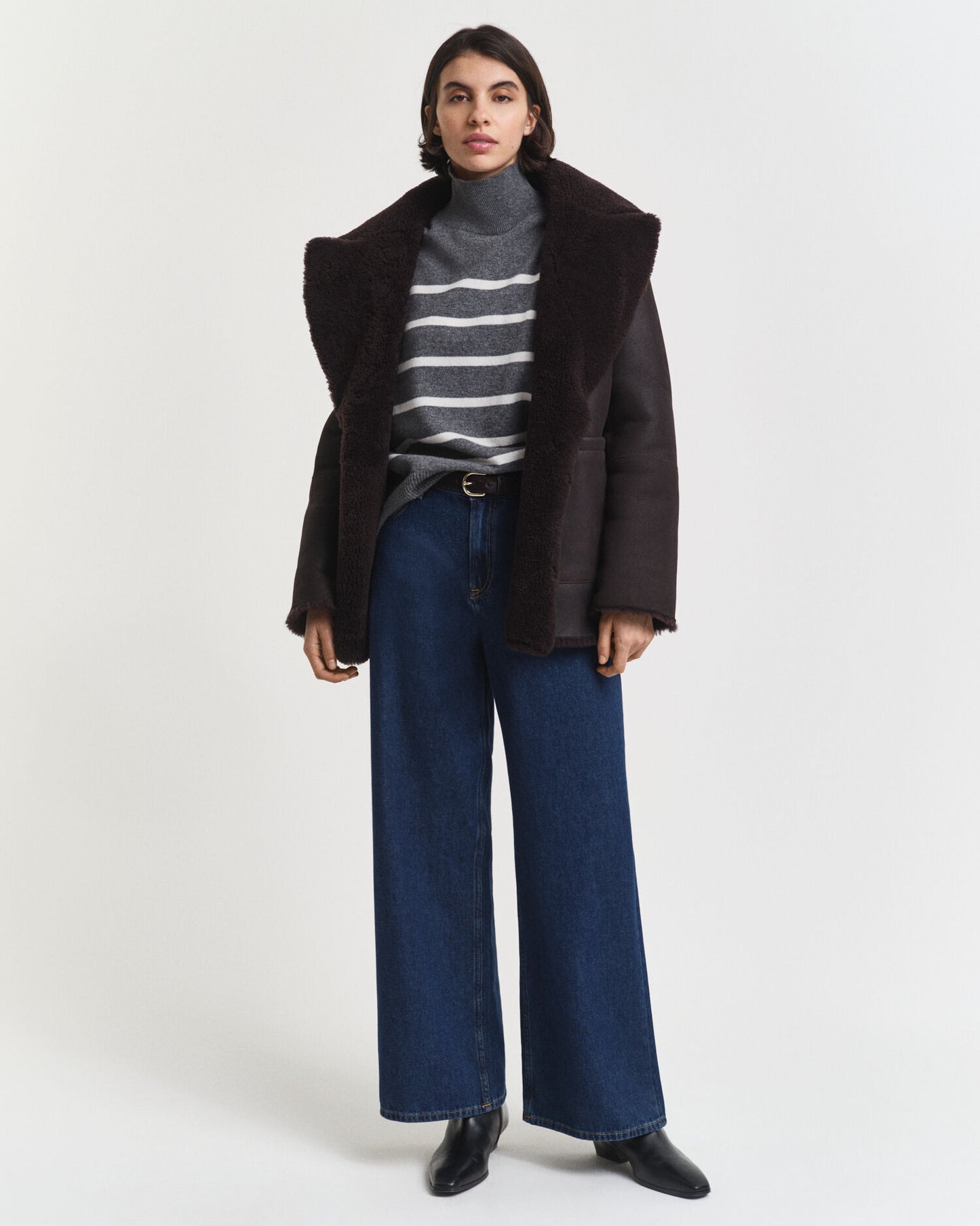 Gestreifter Superfein-Lambswool-Rollkragenpullover