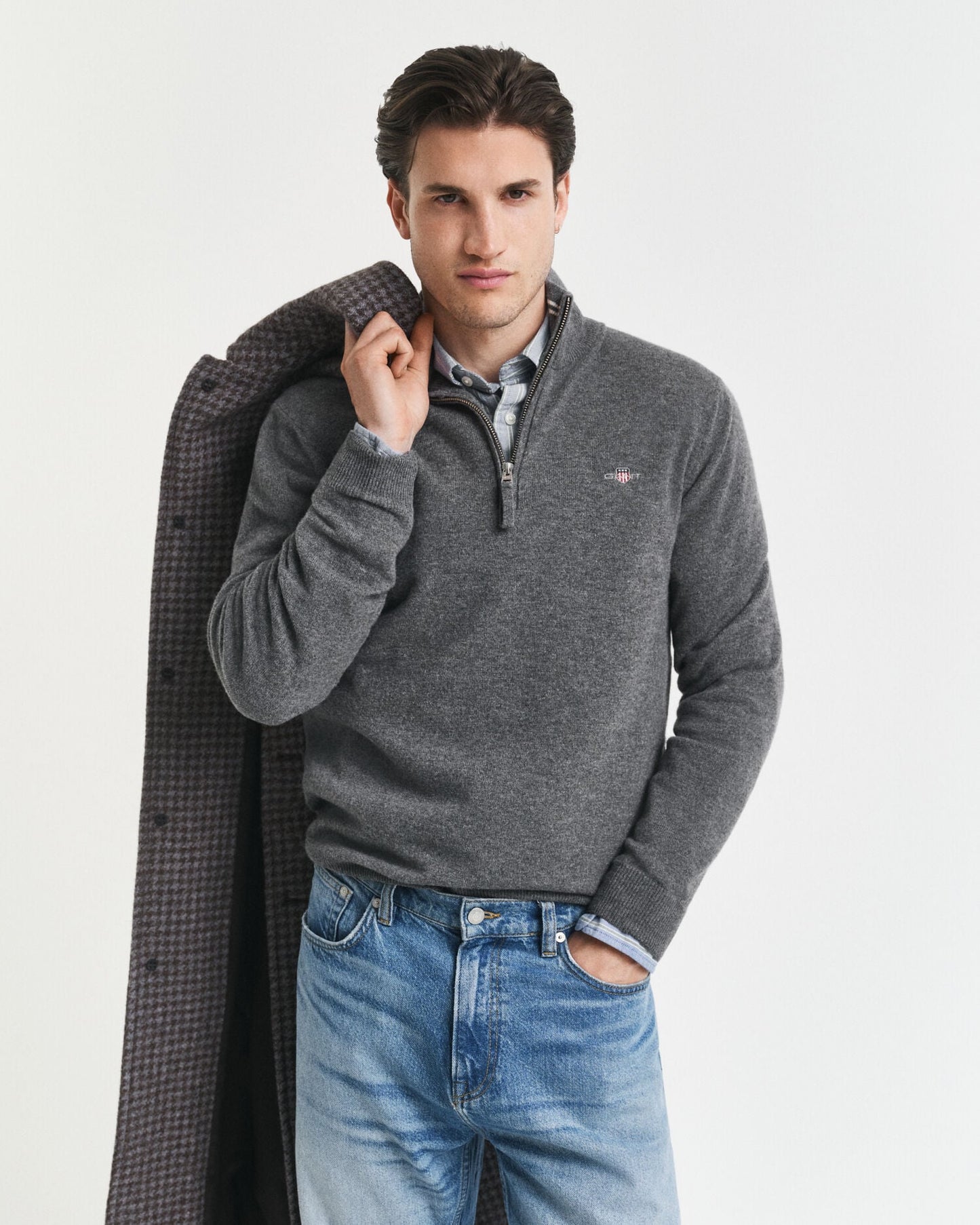 Pull demi-zippé en agneau super fin
